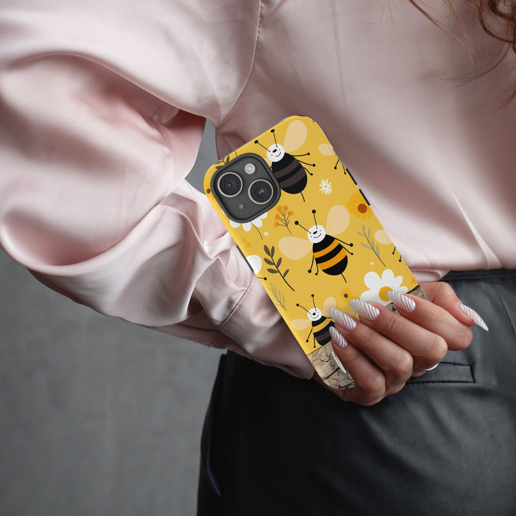 Personalized Honeycomb Bee Phone Case, Floral Bees Phone Case, Aesthetic Phone Case for iPhone 15 14 13 12 11 Pro Max Plus/Samsung Galaxy