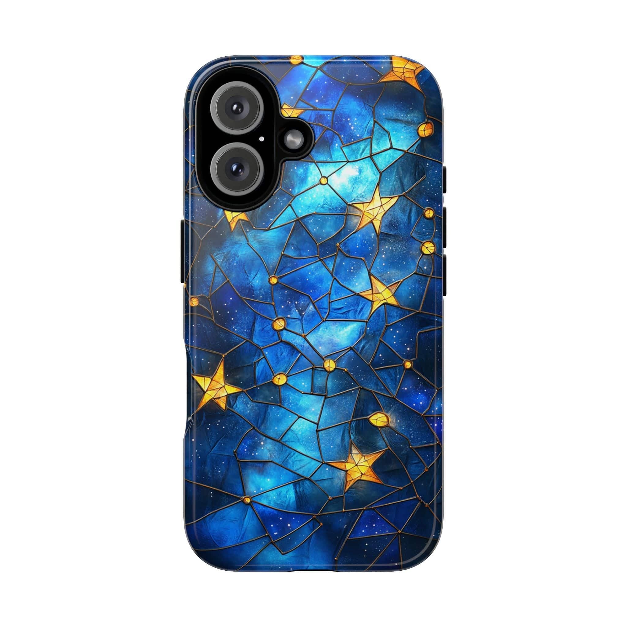 Stained Glass Starry Night Phone Case | Aesthetic Mystic Vibrant Stars Design for iPhone 16 Pro Max 15 14 Plus Mag Safe, Samsung S25, 432.3