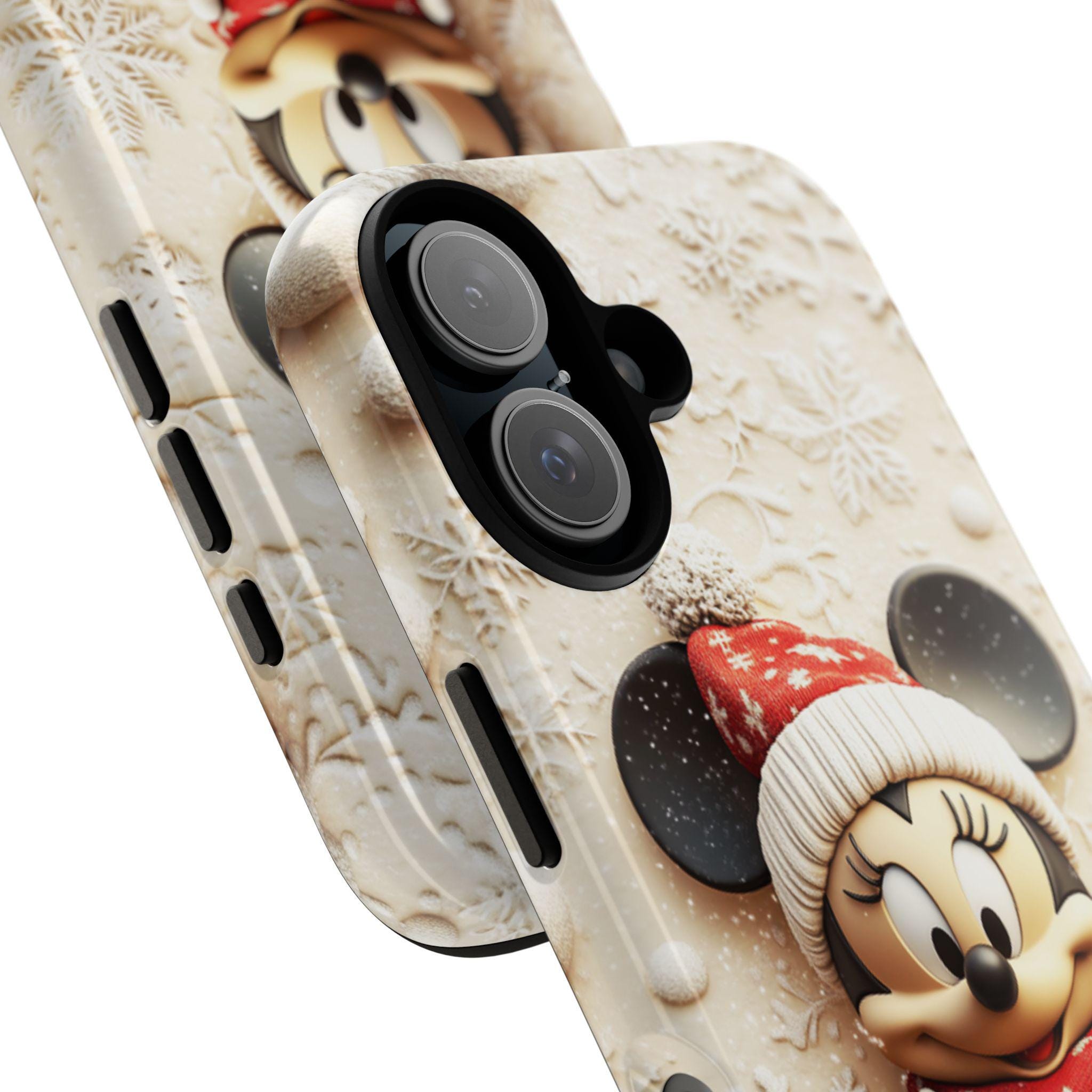 Santa Minnie Mouse 3D effect Phone Case, Xmas Cartoon Design, Minnie Christmas Tree Phone Case for iPhone 16 15 Magsafe, Samsung S24, 442.10