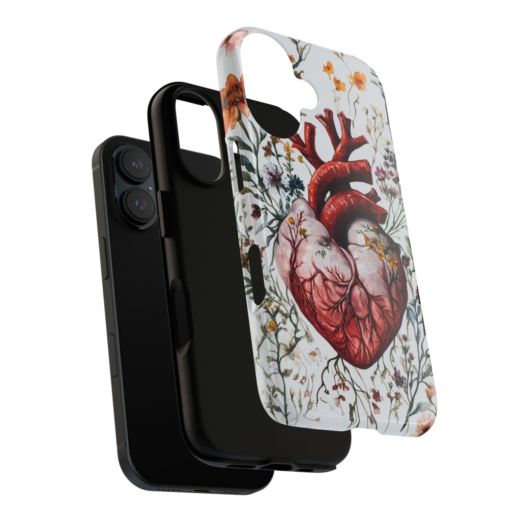 Floral Anatomy Heart Phone Case, Anatomical Art Design, Floral Human Heart Phone Cover for iPhone 16 15 Pro Max Plus, Samsung S24, 435.11