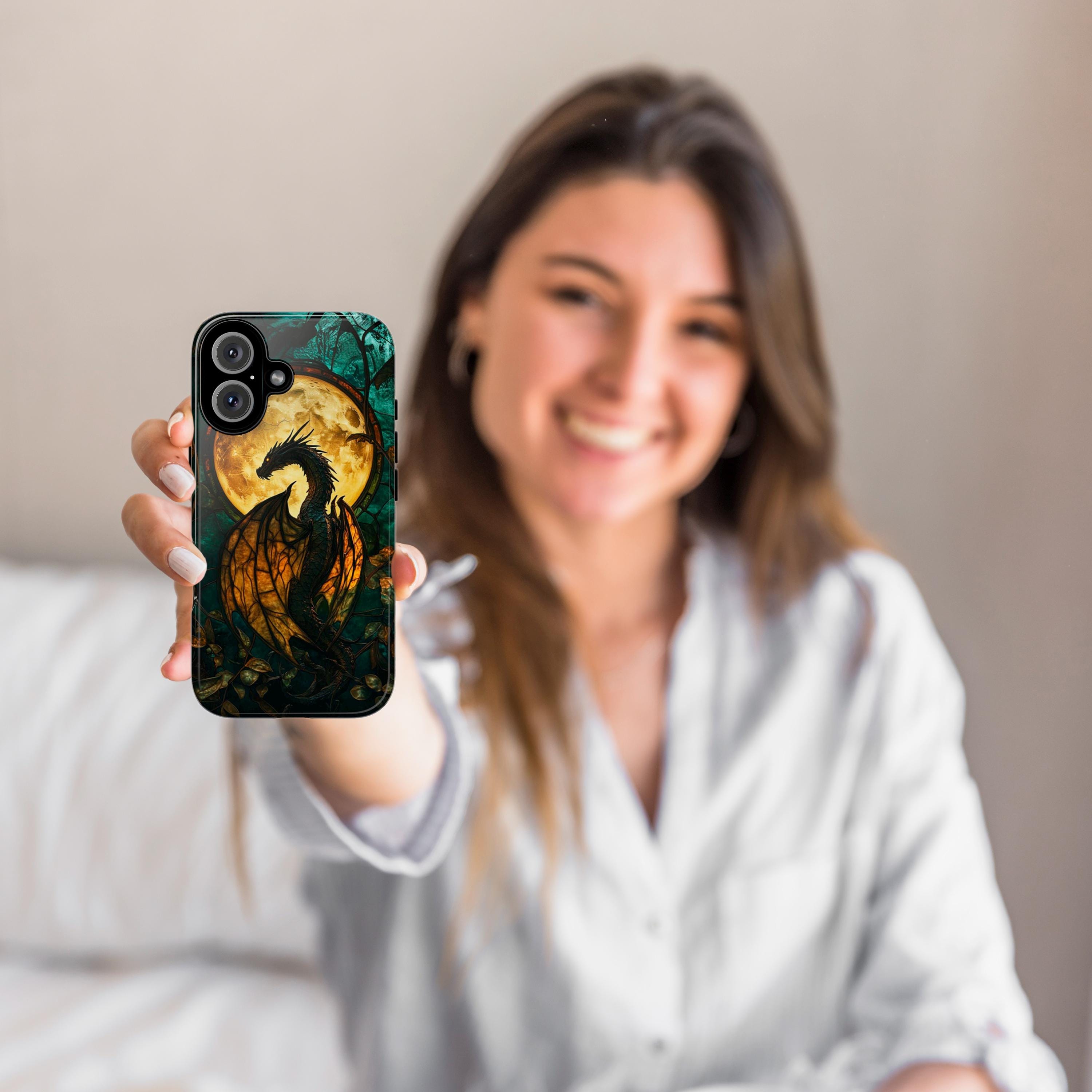Mystical Dragon Stained Glass Phone Case, Gothic Cell Phone Cover for iPhone 15 14 13 12 11 Pro Max Plus / Samsung Galaxy S23 S22, 421.6