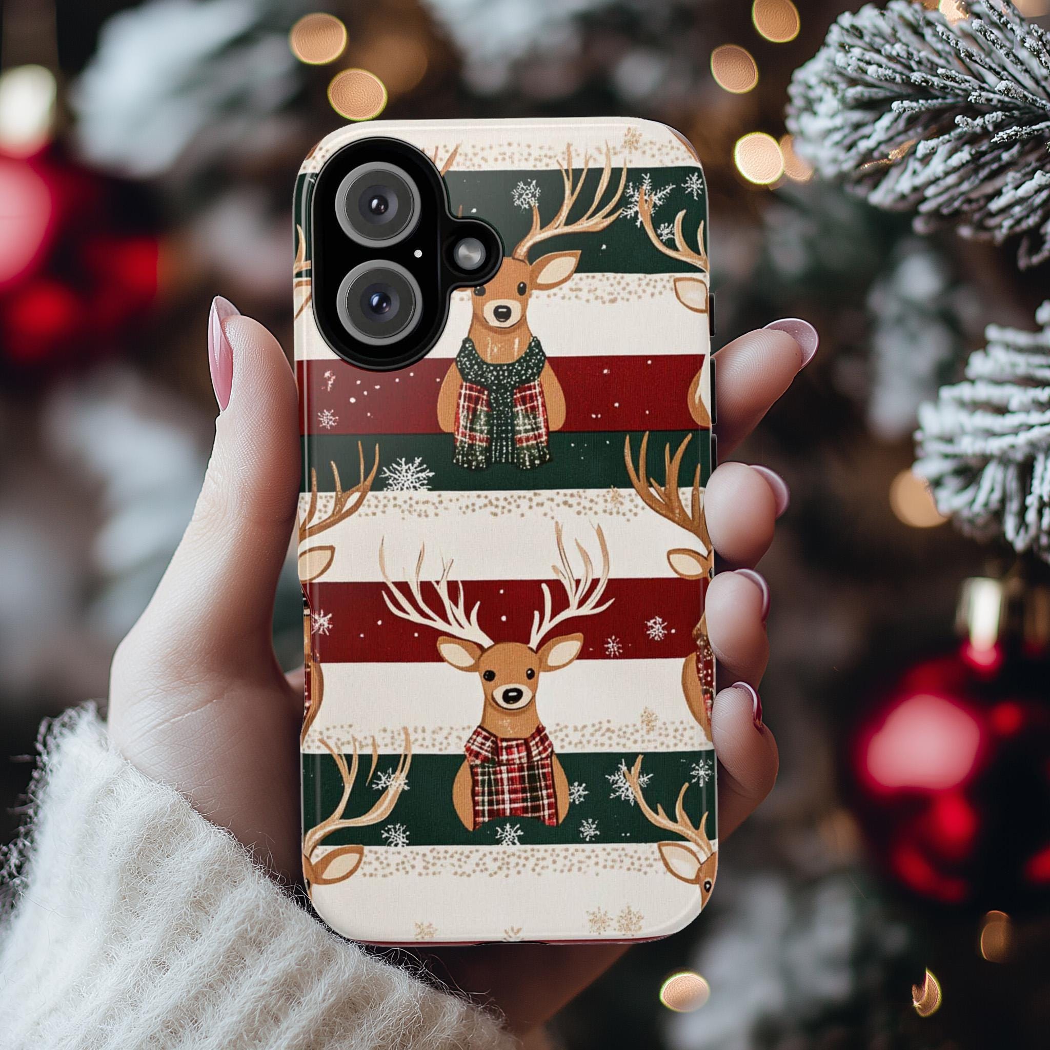 Cute Xmas Deer Phone Case, Winter Christmas Design with Rudolph Phone Case Magsafe Case for iPhone 15 14 13 Magsafe, Samsung S24, 426.4