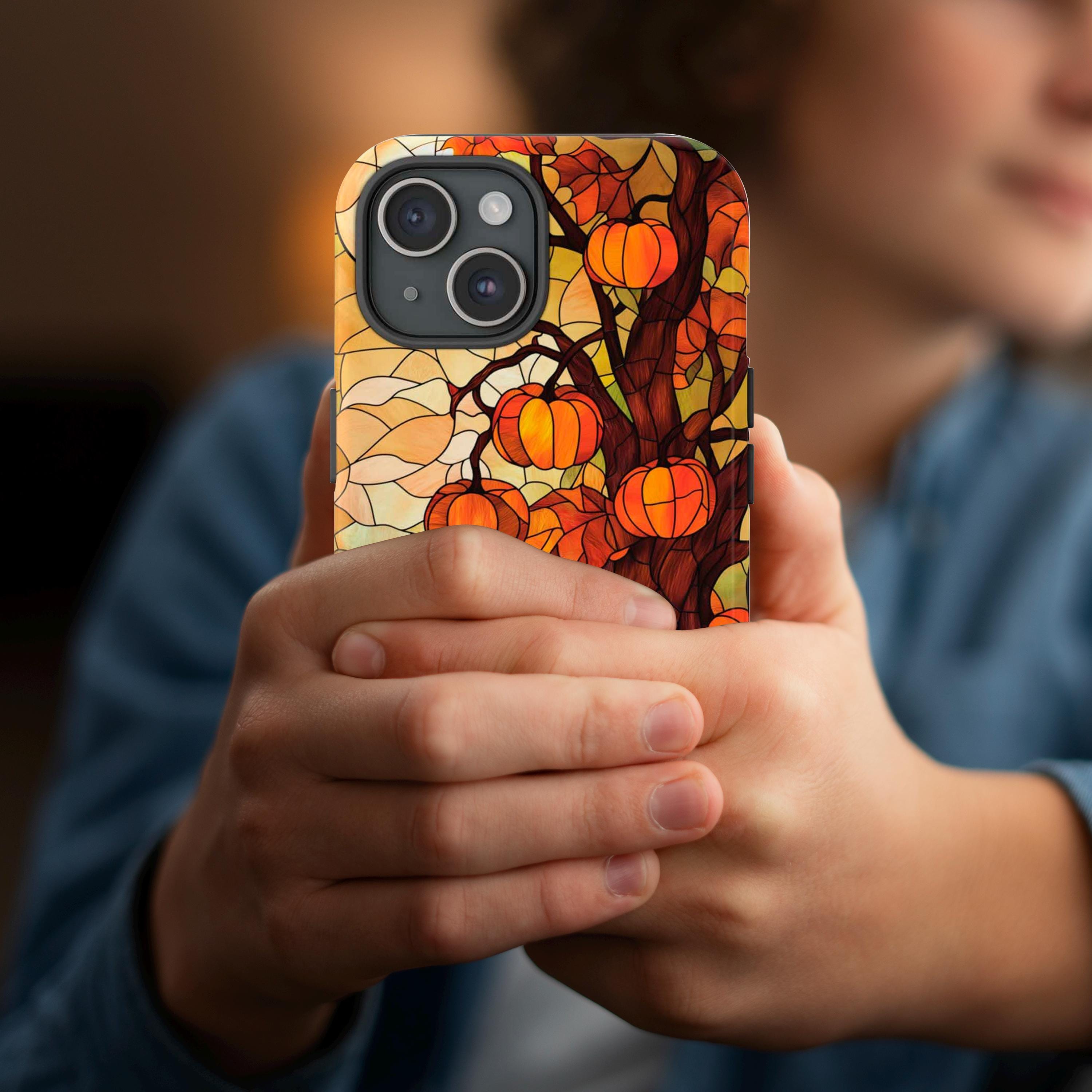 Witchy Pumpkins Phone Case Halloween Lover Phone Cover Fall Stained Glass Gift for iPhone 16 15 14 13 12 11 8 Galaxy S 24 23 22 21 20 Pixel