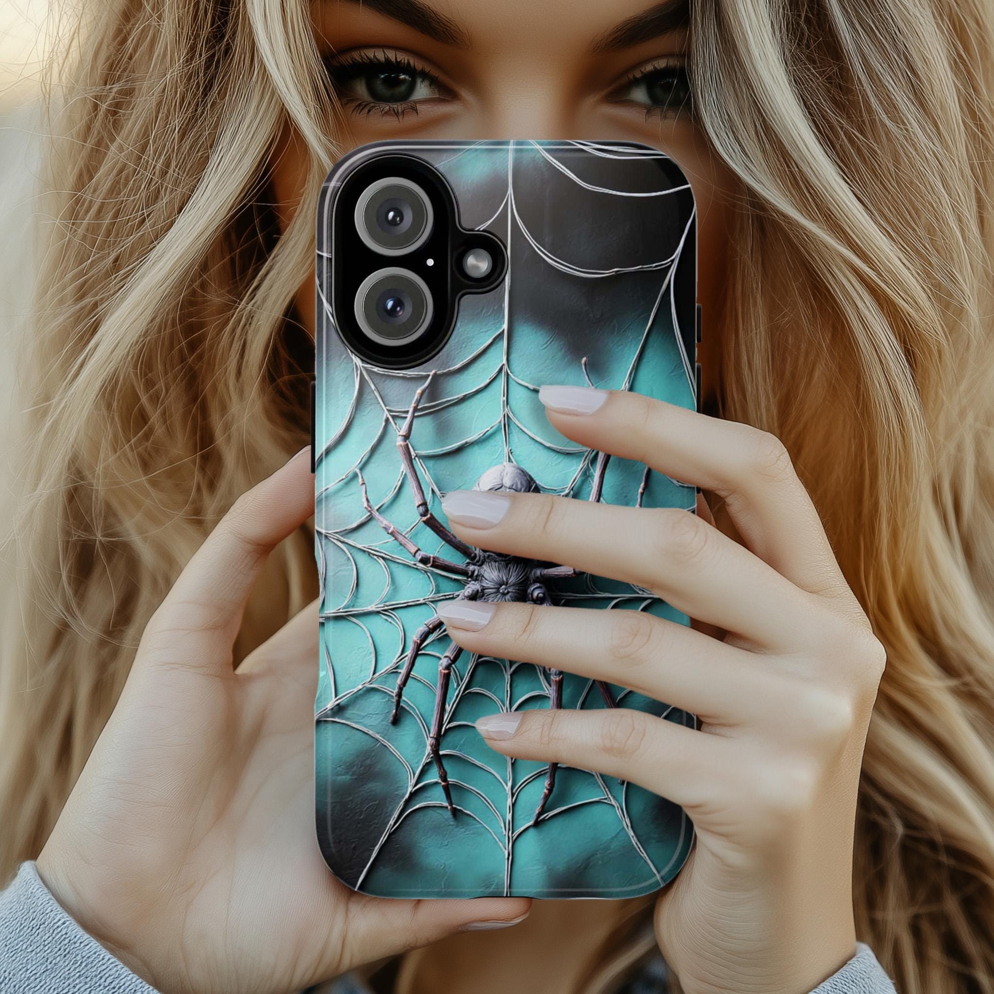 Scary Halloween Spider Web Phone Case, Creepy Spooky Design, Gothic Horror Arachnid Cover for iPhone 16 15 Tough or Magsafe, Samsung, 475.7