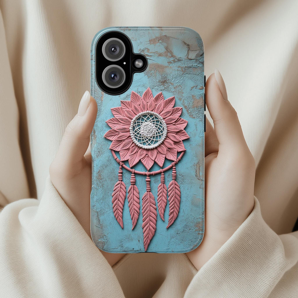 Pastel Pink and Blue Dreamcatcher Phone Case, 3D Art Design, Boho Chic Protective Cover for iPhone 16, 15, Samsung Galaxy S24, 439.20