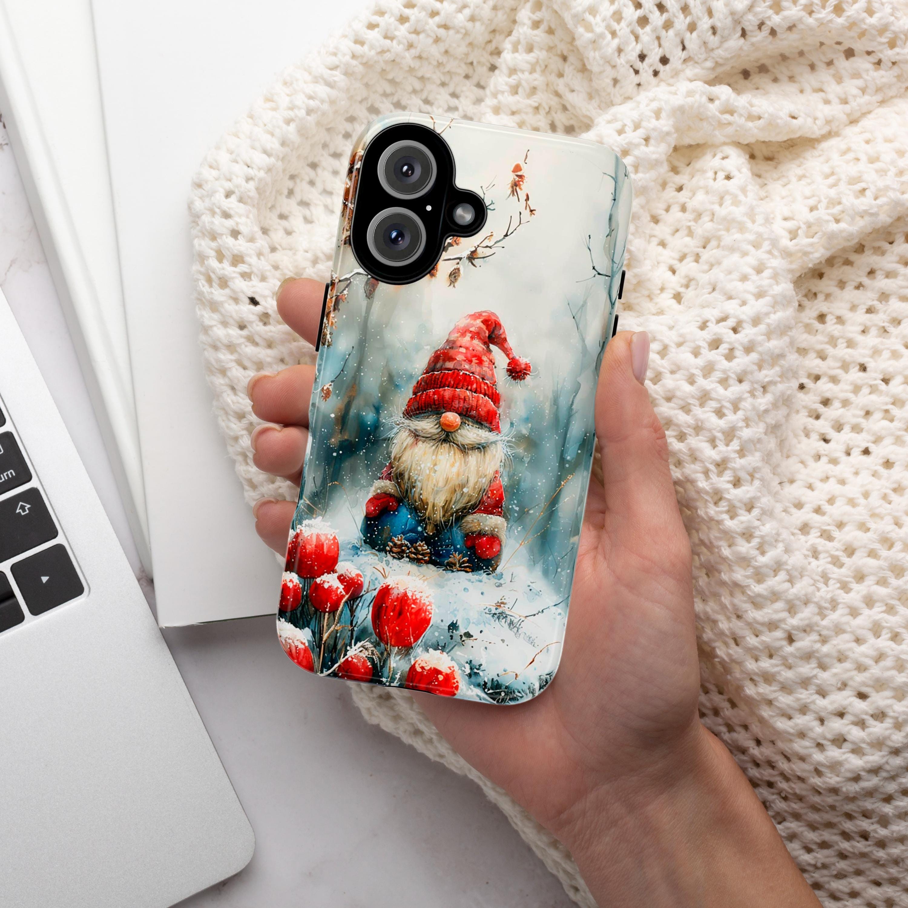 Winter Forest Gnome Phone Case, Christmas Gnome & Winter Festive Holly Magsafe Case for iPhone 15 14 13 12 Pro Max Plus, Samsung S24, 427.10