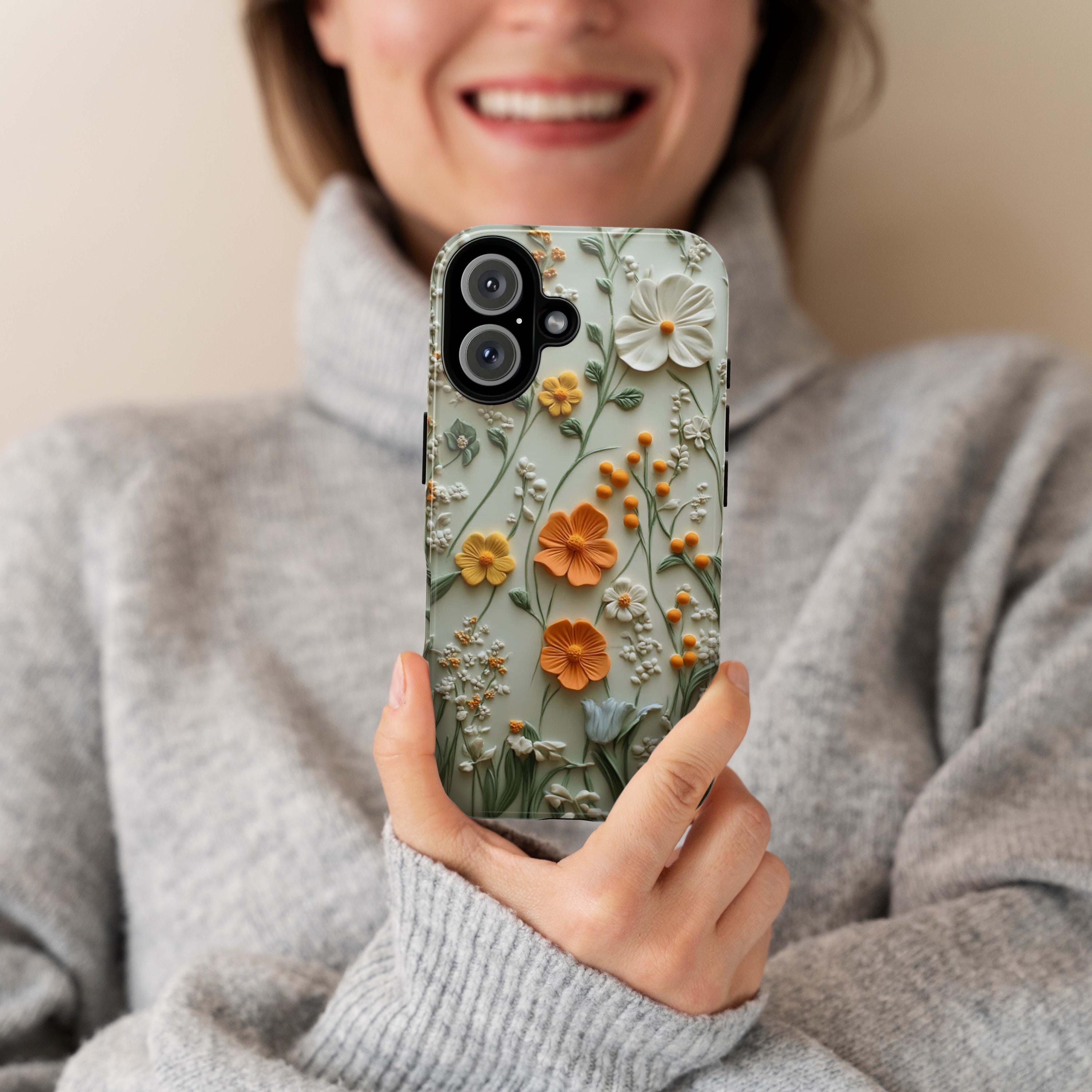 Spring Meadow Floral Phone Case, Elegant Pastel Wildflower 3D Design Phone Cover for iPhone 16 15 14 13 Magsafe Samsung Galaxy S24, 418.10