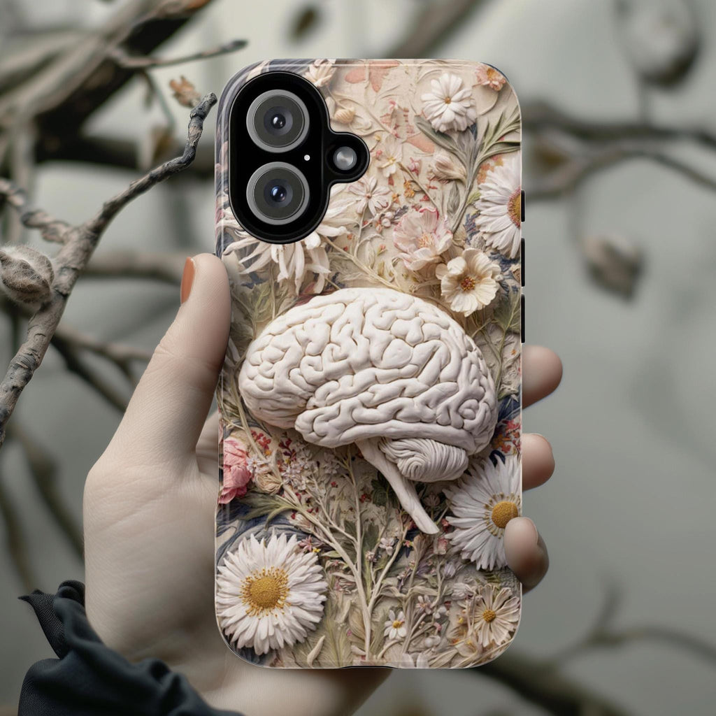 Pastel Anatomical Brain Phone Case with Meadow Florals | Soft Botanical Science Art Case for iPhone 17 16 Tough or Magsafe, Samsung, 430.3