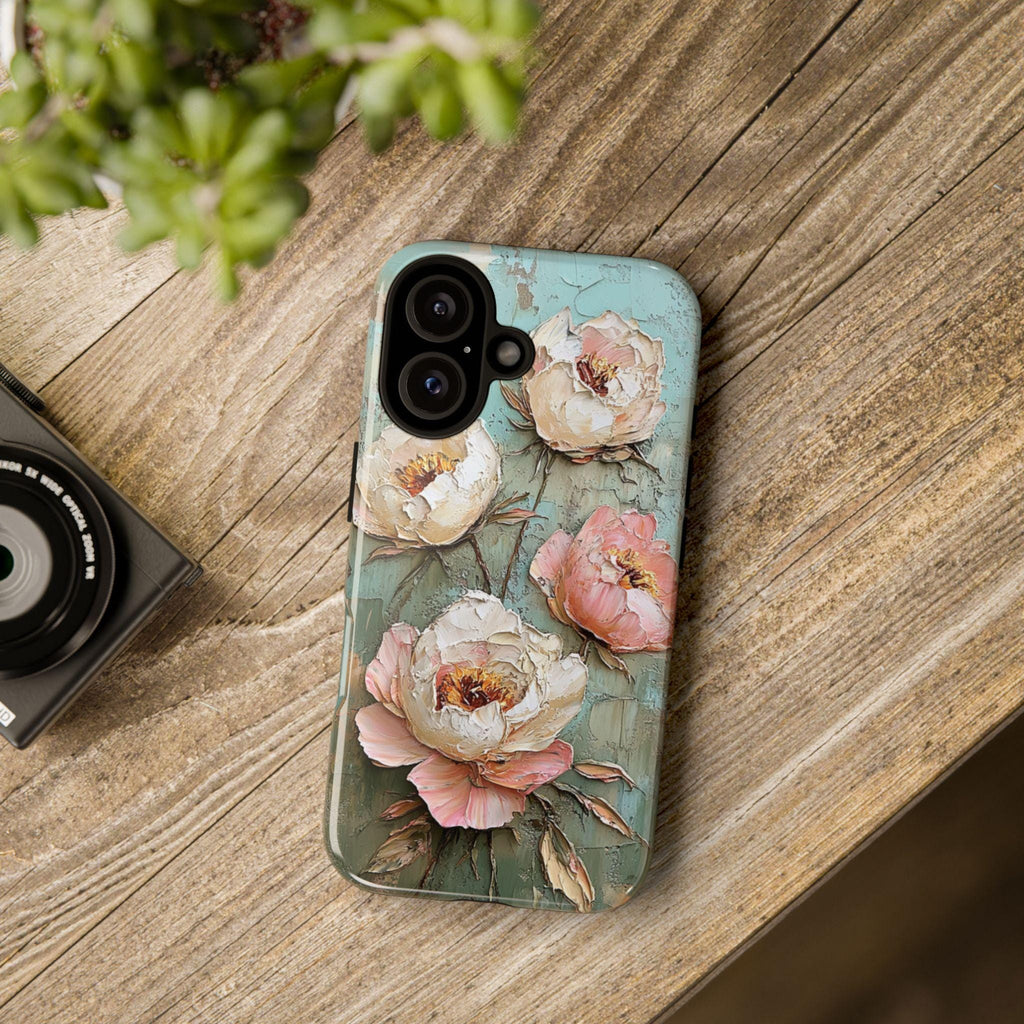 Pastel Flowers Art Phone Case, Hand-Painted Floral Design, Romantic Blossom Phone Cover for iPhone 16 15 14 13, Samsung S25 Ultra, 428.11