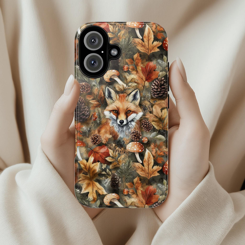 Fox in the Forest Art Phone Case, Watercolor Autumn Design, Fall Forest Aesthetic Phone Cover for iPhone 16 15 14 13, Samsung S25, 434.4