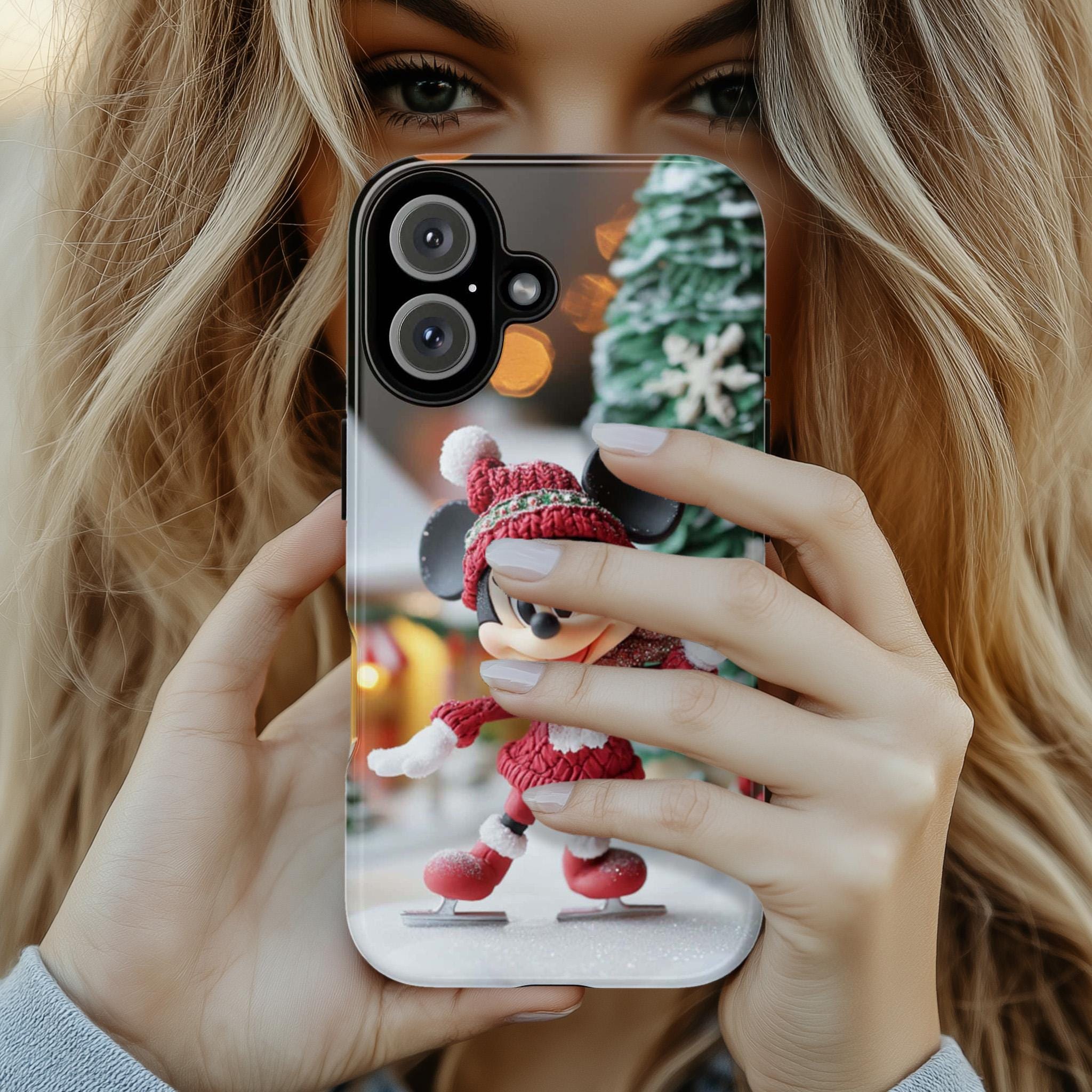 Christmas Minnie Mouse 3D effect Phone Case, Cartoon Xmas 3D Design, Disney Christmas Phone Case for iPhone 16 15 14, Samsung S24, 442.13