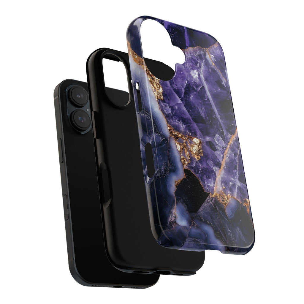 Purple Mineral Amethyst Phone Case with Gold, Aesthetic Lilac Amethyst Cover, Elegant Protective Cover for iPhone & Android Devices, 438.7