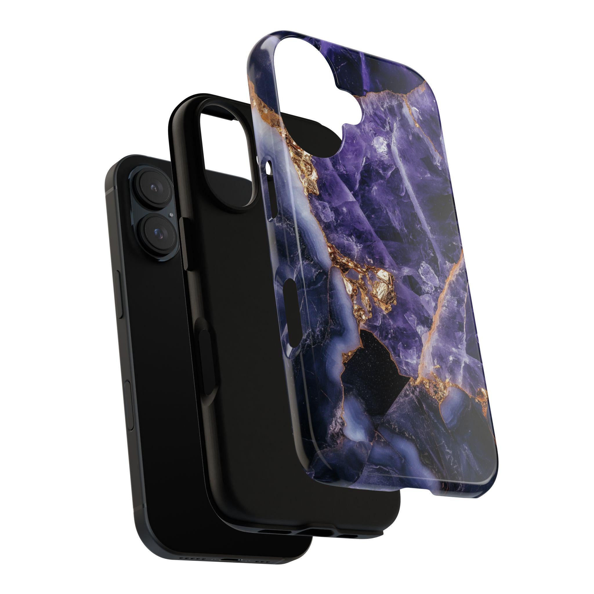 Purple Mineral Amethyst Phone Case with Gold, Aesthetic Lilac Amethyst Cover, Elegant Protective Cover for iPhone & Android Devices, 438.7