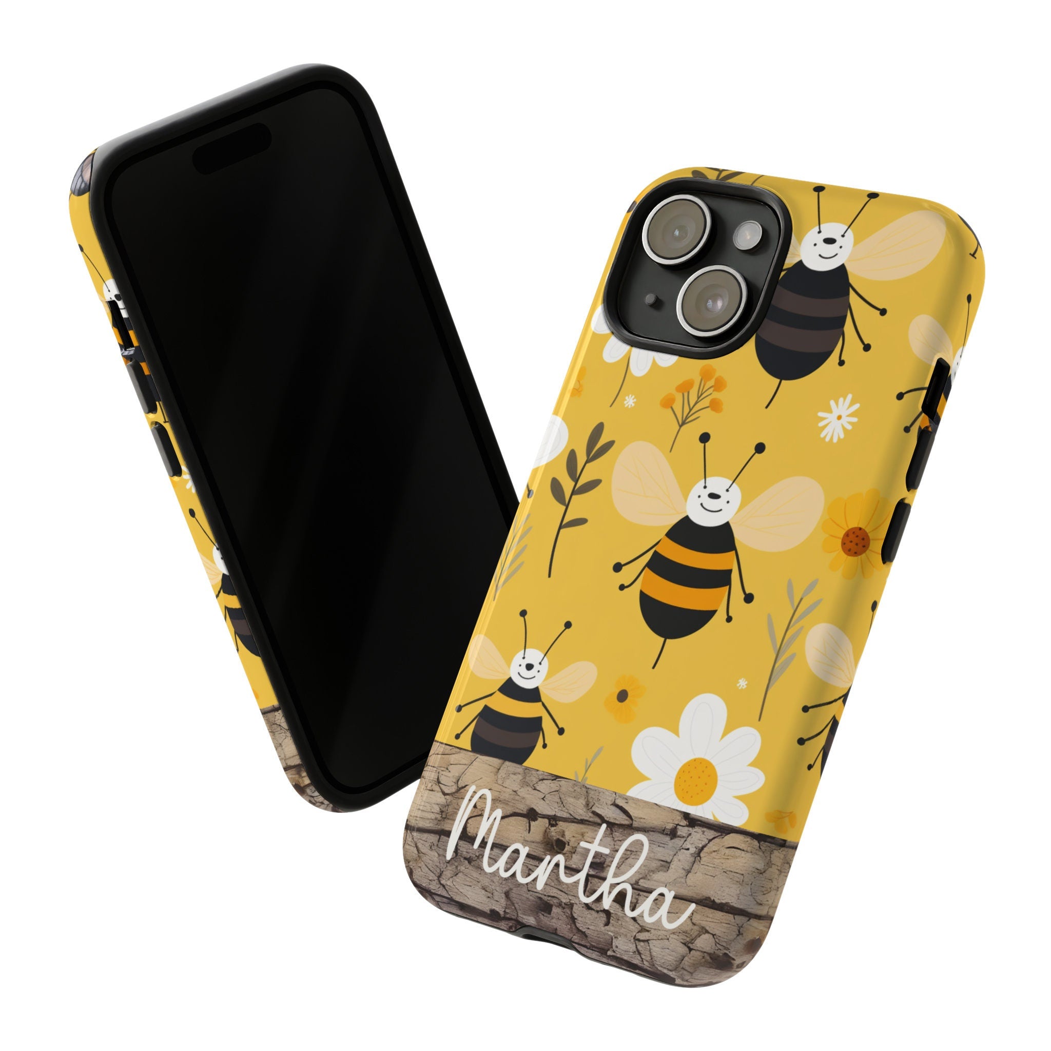 Personalized Honeycomb Bee Phone Case, Floral Bees Phone Case, Aesthetic Phone Case for iPhone 15 14 13 12 11 Pro Max Plus/Samsung Galaxy