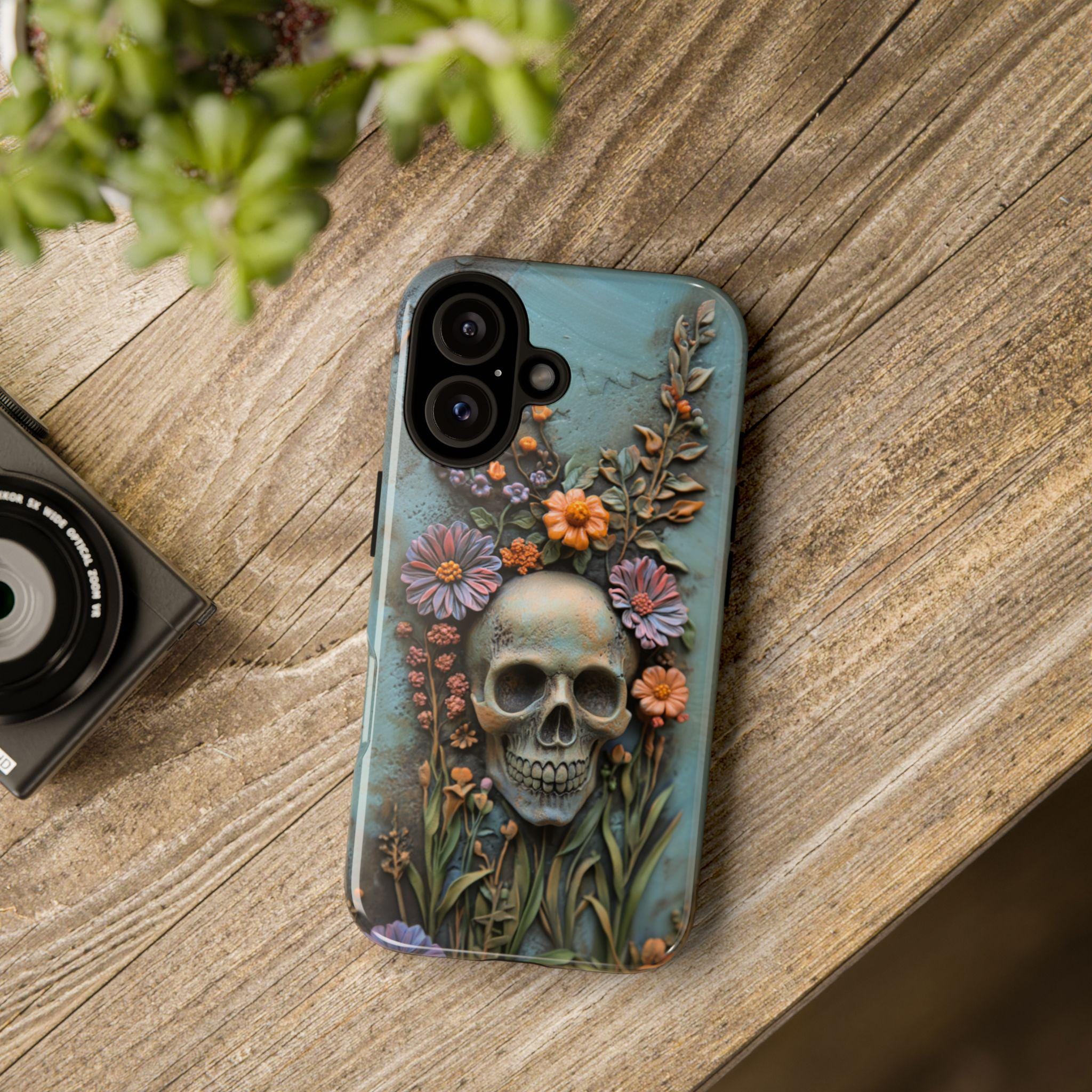 3D Floral Anatomy Skull Phone Case, Anatomical Dia de los Muertos Art Design, Floral Human Skull Phone Cover for iPhone, Galaxy,  435.2