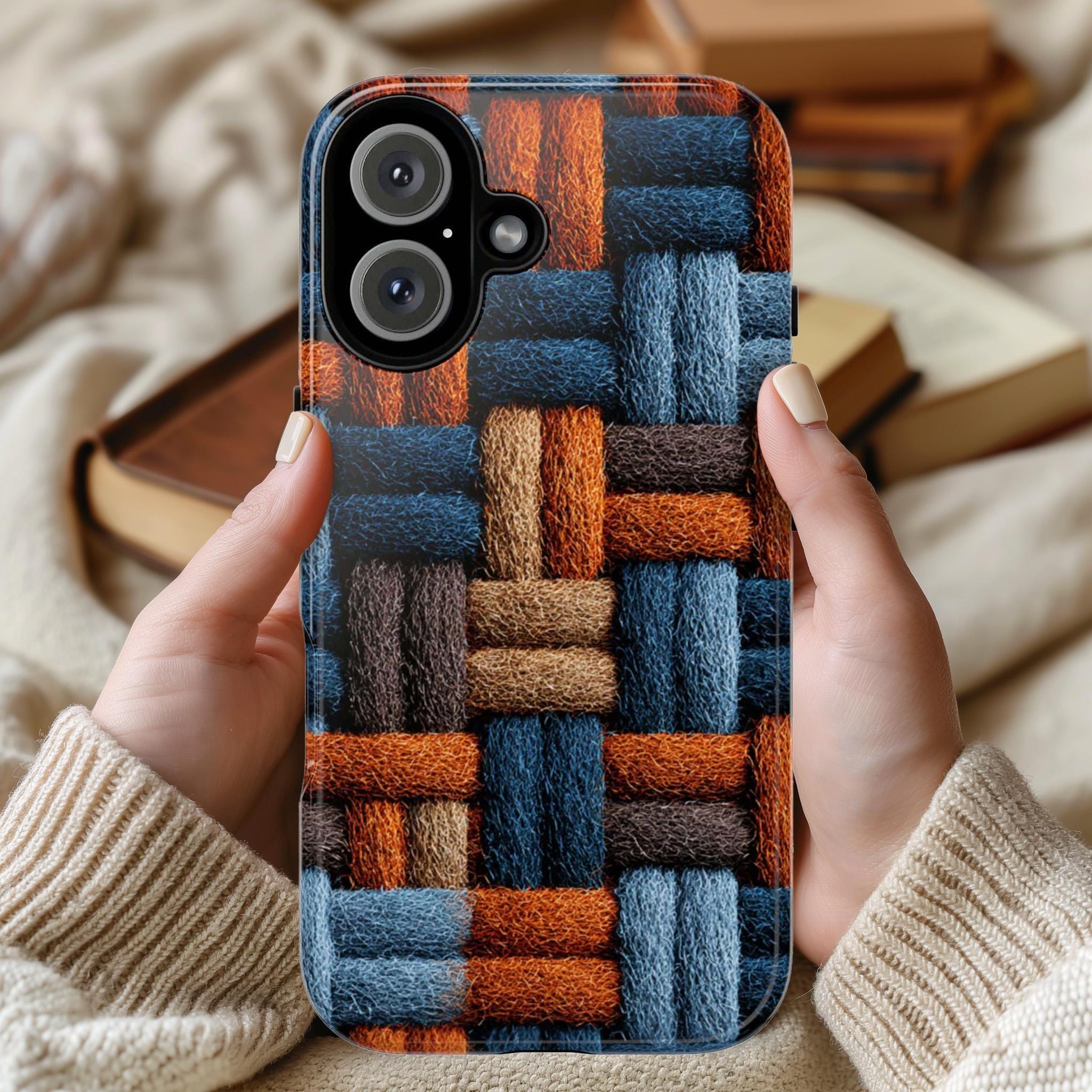 Wool Felted Autumn Phone Case | Cozy Warm Wool Texture Fall Pattern Design for iPhone 17 16 15 Tough or Magsafe, Samsung, 452.17