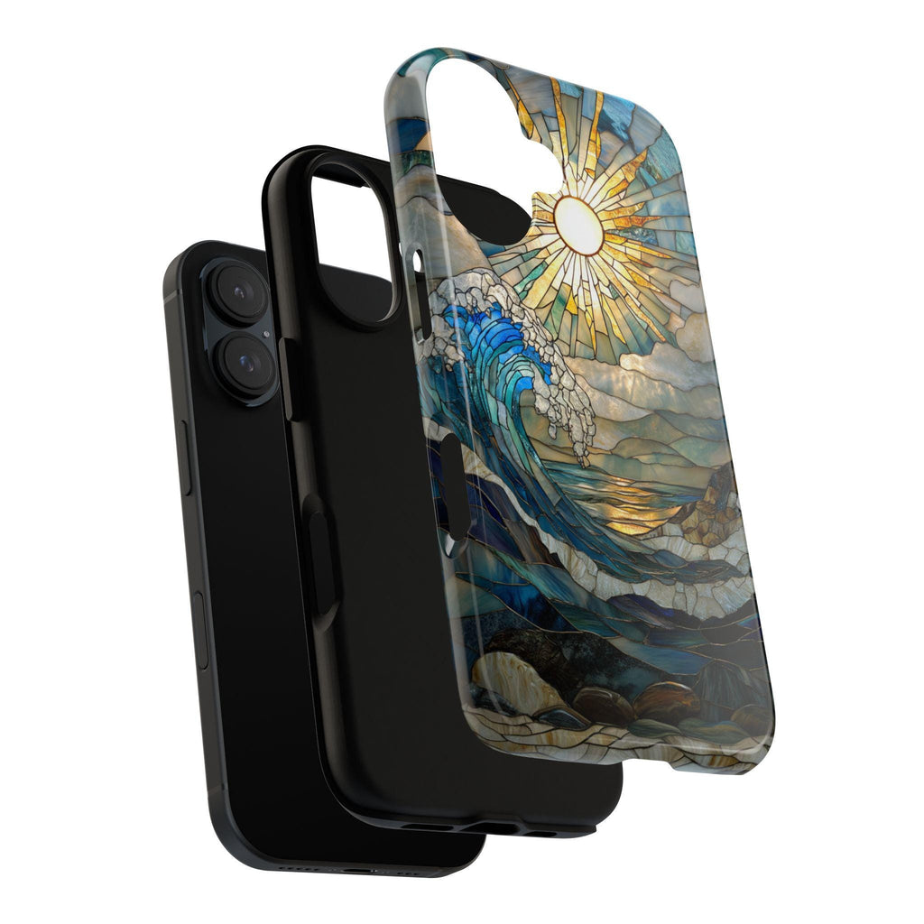 Stained Glass Sunset Ocean Phone Case, Sea-Wave Inspired Cover, Beach Lovers Gift Case Tough or Magsafe for iPhone 16 15 14 13, 455.12