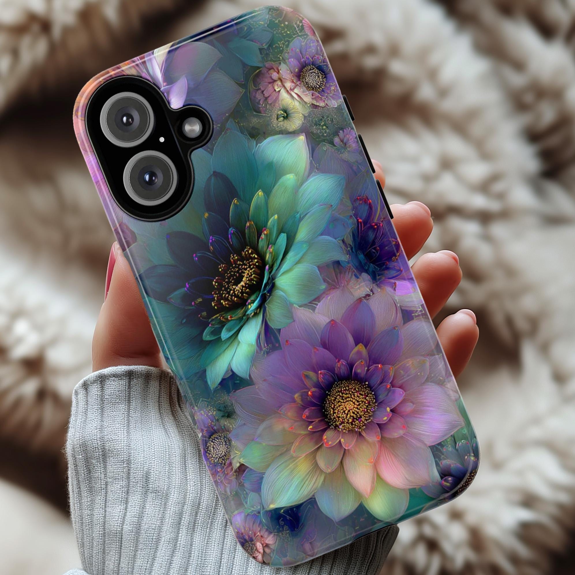 Pastel Floral Stained Glass Phone Case, Colorful Floral Design and Gold Accents, Vibrant Artistic Flower Cover for iPhone & Samsung, 478.5