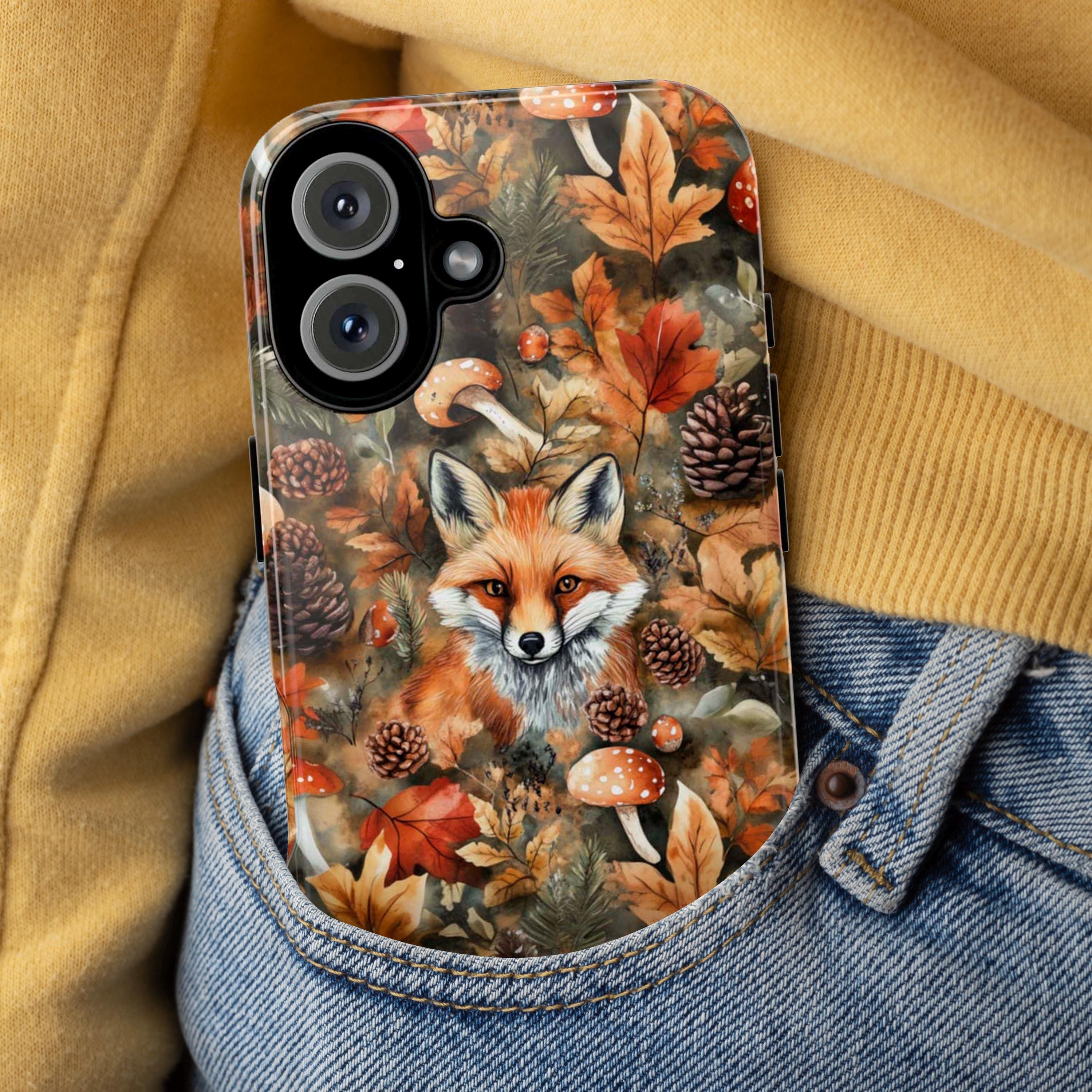 Fox in the Forest Art Phone Case, Watercolor Autumn Design, Fall Forest Aesthetic Phone Cover for iPhone 16 15 14 13, Samsung S25, 434.4
