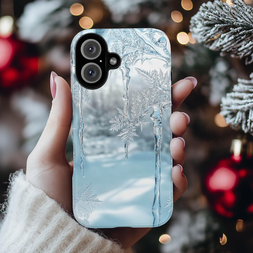 Snowy WinterLandscape with Icicles Phone Case | Aesthetic Holiday Design for iPhone 16 Pro Max 15 14 13 Plus Mag Safe, Galaxy 25, 420.6
