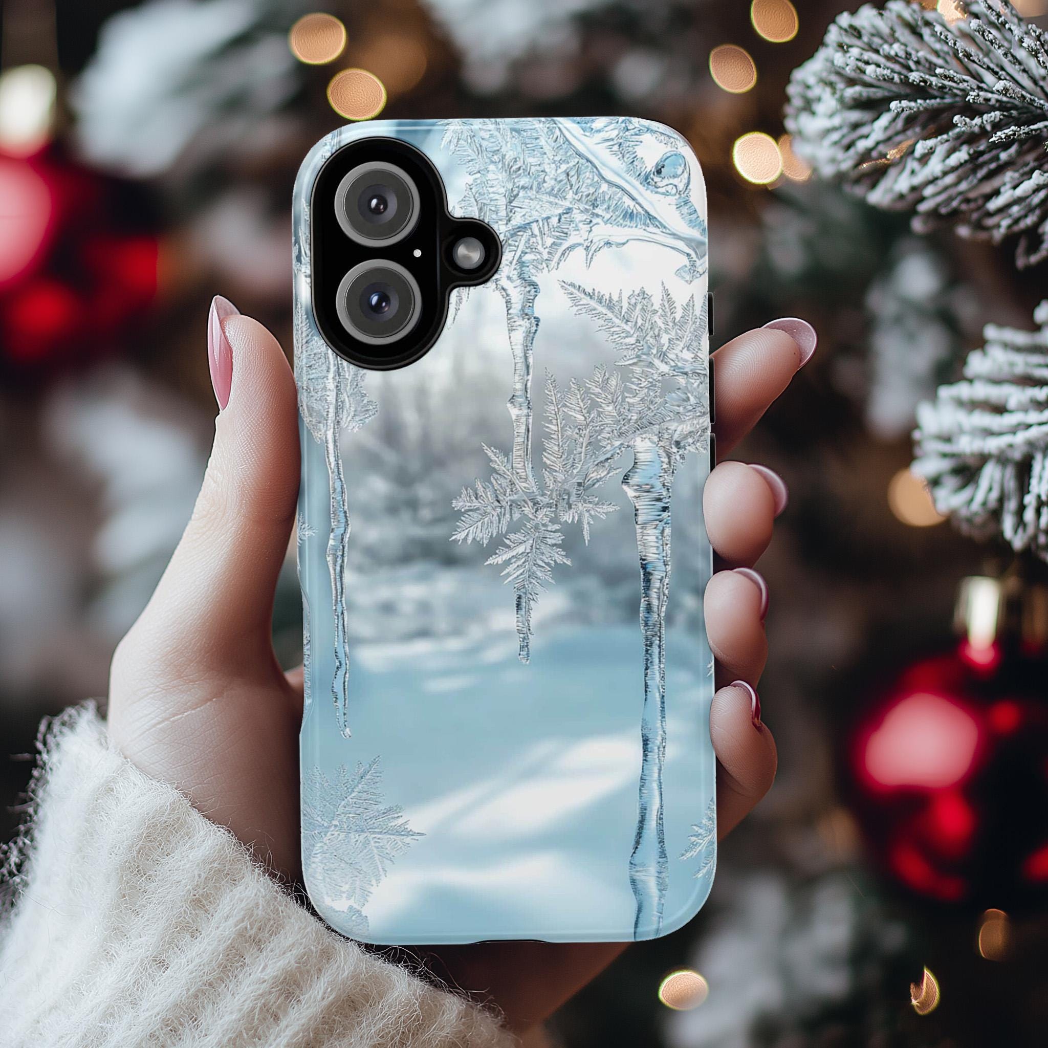 Snowy WinterLandscape with Icicles Phone Case | Aesthetic Holiday Design for iPhone 16 Pro Max 15 14 13 Plus Mag Safe, Galaxy 25, 420.6