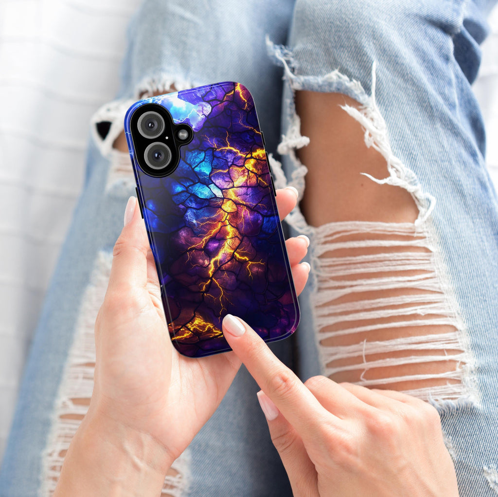 Stained Glass Phone Case with Lightning in the Sky | Aesthetic Mystic Design for iPhone 16 Pro Max 15 14 Plus Mag Safe, Samsung S25, 432.2