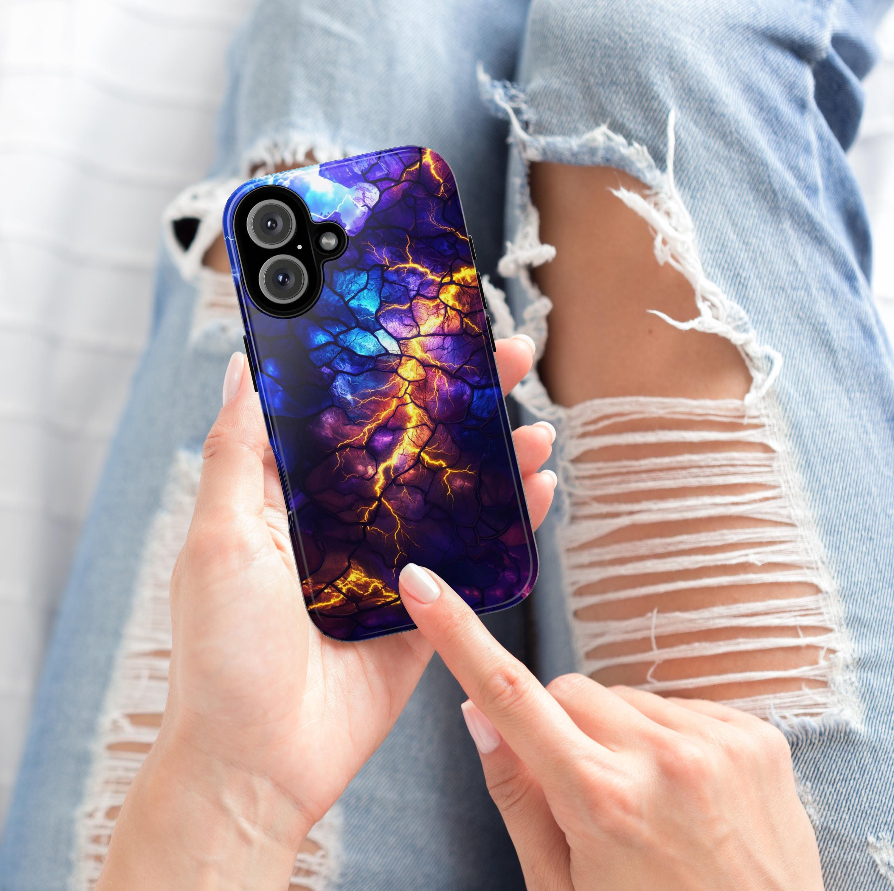 Stained Glass Phone Case with Lightning in the Sky | Aesthetic Mystic Design for iPhone 16 Pro Max 15 14 Plus Mag Safe, Samsung S25, 432.2