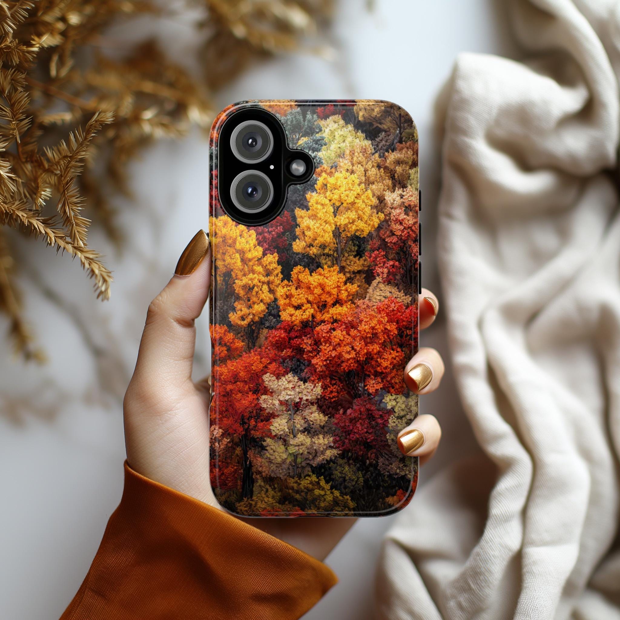 Colorful Forest Phone Case, Vibrant Trees Art Cover, Botanical Lover Gift Phone Case for iPhone 16 15 14 Magsafe, Samsung S25, 459.5