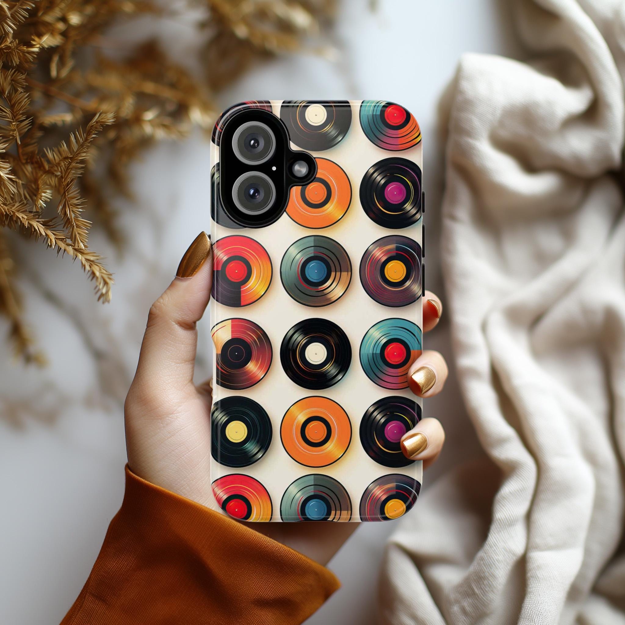 Retro Disco Vinyl Record Phone Case, Music Record Phone, Retro Party Cover for iPhone 16 15 14 13 Pro Max Plus /Samsung Galaxy S25, 317