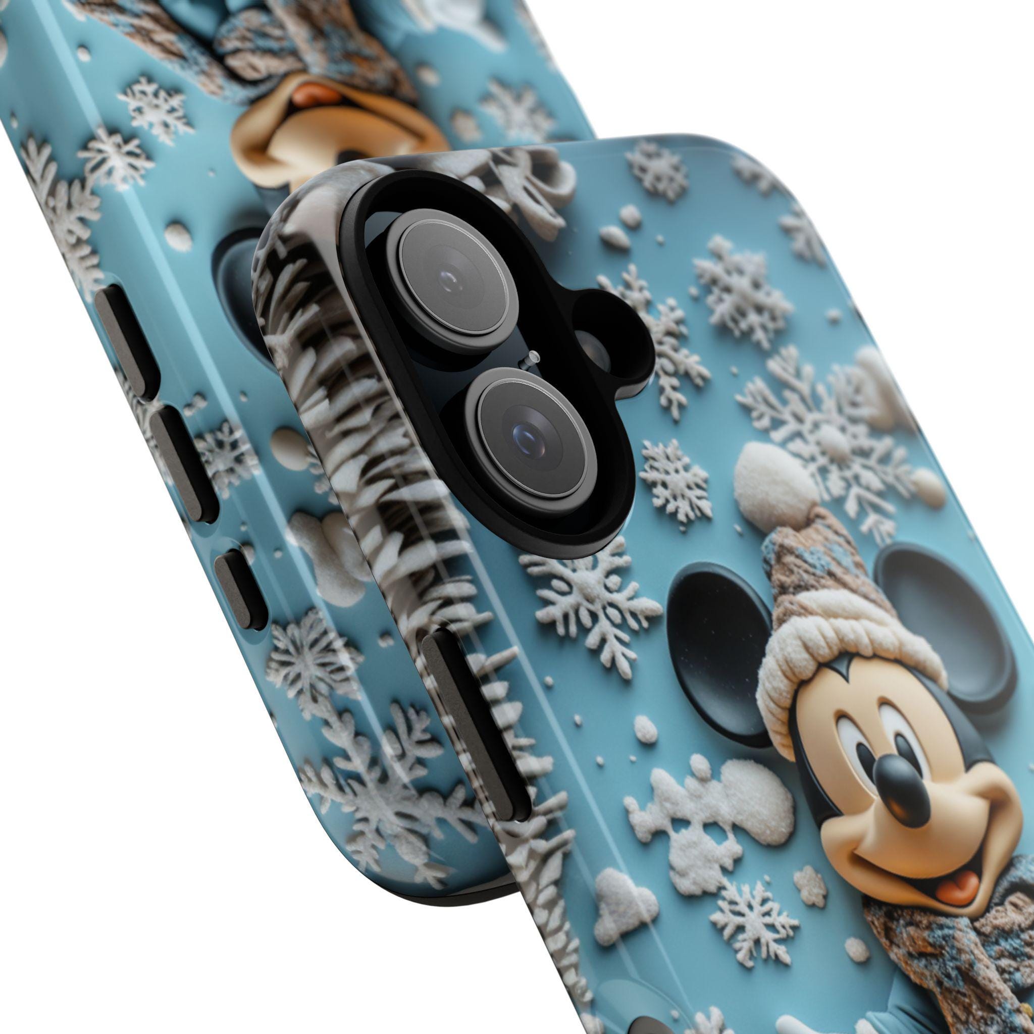 Mickey Mouse 3D effect Phone Case, Cartoon Xmas Design, Blue Mickey Mouse Christmas Phone Case iPhone 16 15 14 Magsafe, Samsung S24, 442.7