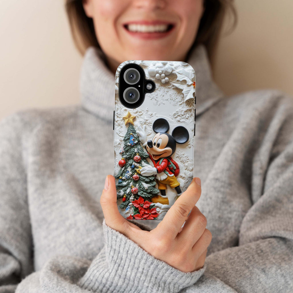 Xmas Mickey Mouse 3D effect Phone Case, Cartoon Design, Mickey Christmas Tree Phone Case for iPhone 16 15 Magsafe, Samsung S24, 442.12