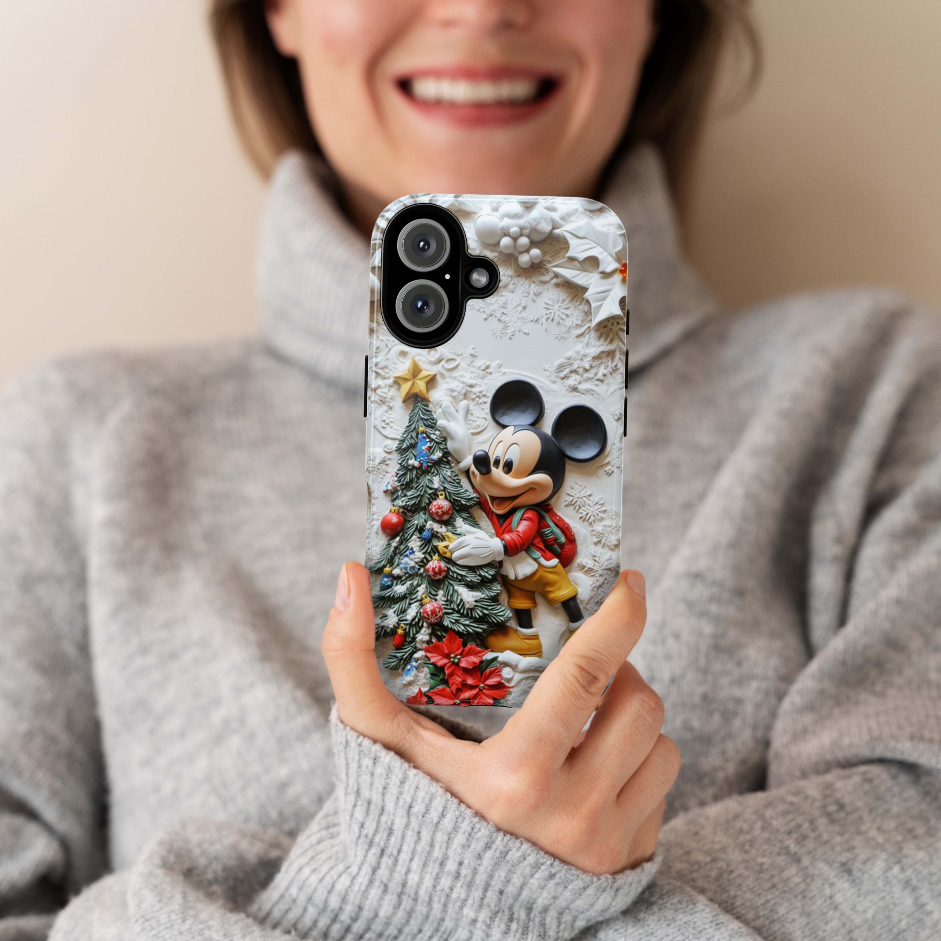 Xmas Mickey Mouse 3D effect Phone Case, Cartoon Design, Mickey Christmas Tree Phone Case for iPhone 16 15 Magsafe, Samsung S24, 442.12