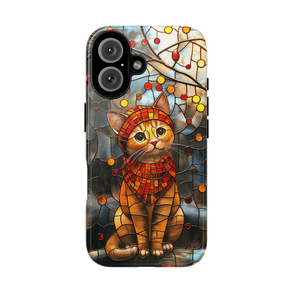 Vibrant Stained Glass Phone case  with Adorable Cat, Cat Lover Gift for iPhone 16 Pro Max 15 14 13 Plus, Samsung S25 Ultra, 416.3