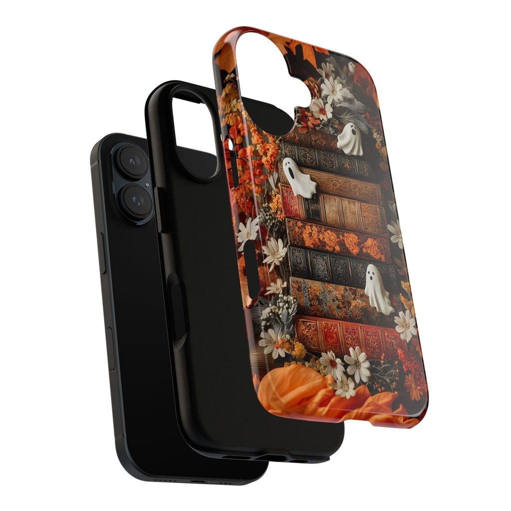 Cute Ghosts & Bookshelf Phone Case | Autumn Halloween Floral Case, Cozy Spooky Cover for iPhone 16 15 Tough or Magsafe, Samsung, 475.24