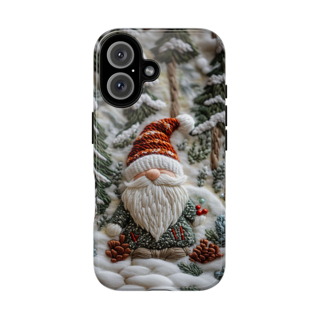 Winter Gnome Embroidery MagSafe Phone Case, Cozy Winter Design with Snowy Forest Phone 15 14 13 12 Pro Max Plus / Samsung S24, 444.9