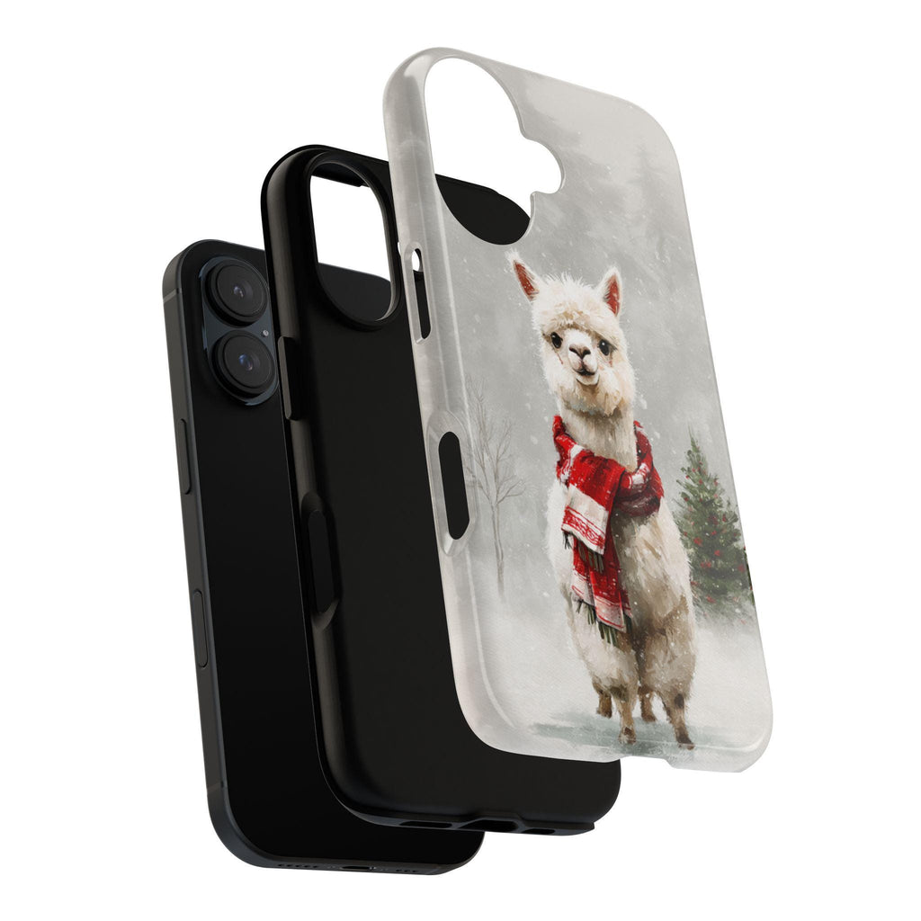 Cute Christmas Alpaca Phone Case with Snowy Winter Design, Funny  Animal Holiday Llama for iPhone 16 15 14 Tough or Magsafe, Samsung, 440.8