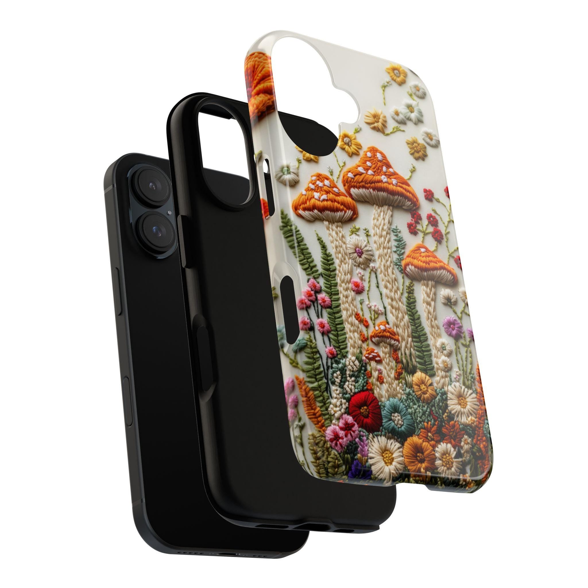 3D Embroidered Style Mushroom & Floral Phone Case, Forest Lover Gift, Woodland Case for iPhone 16 15 14 13 Magsafe, Samsung S25, 452.10