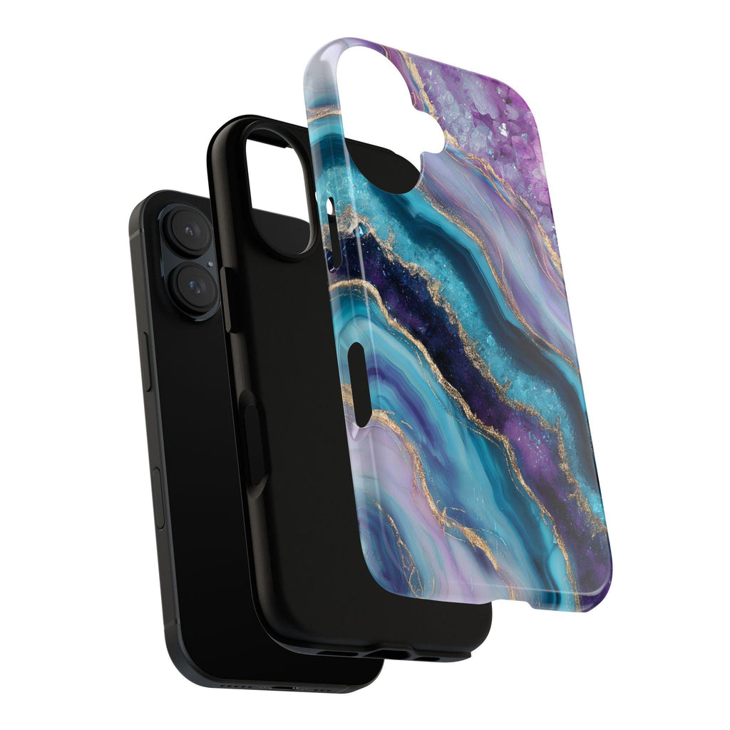 Crystal Wave Phone Case, Artistic Blue, Emerald & Pink Abstract Design Cover for iPhone 16 15 14 13 Tough or Magsafe, Samsung, 479.1