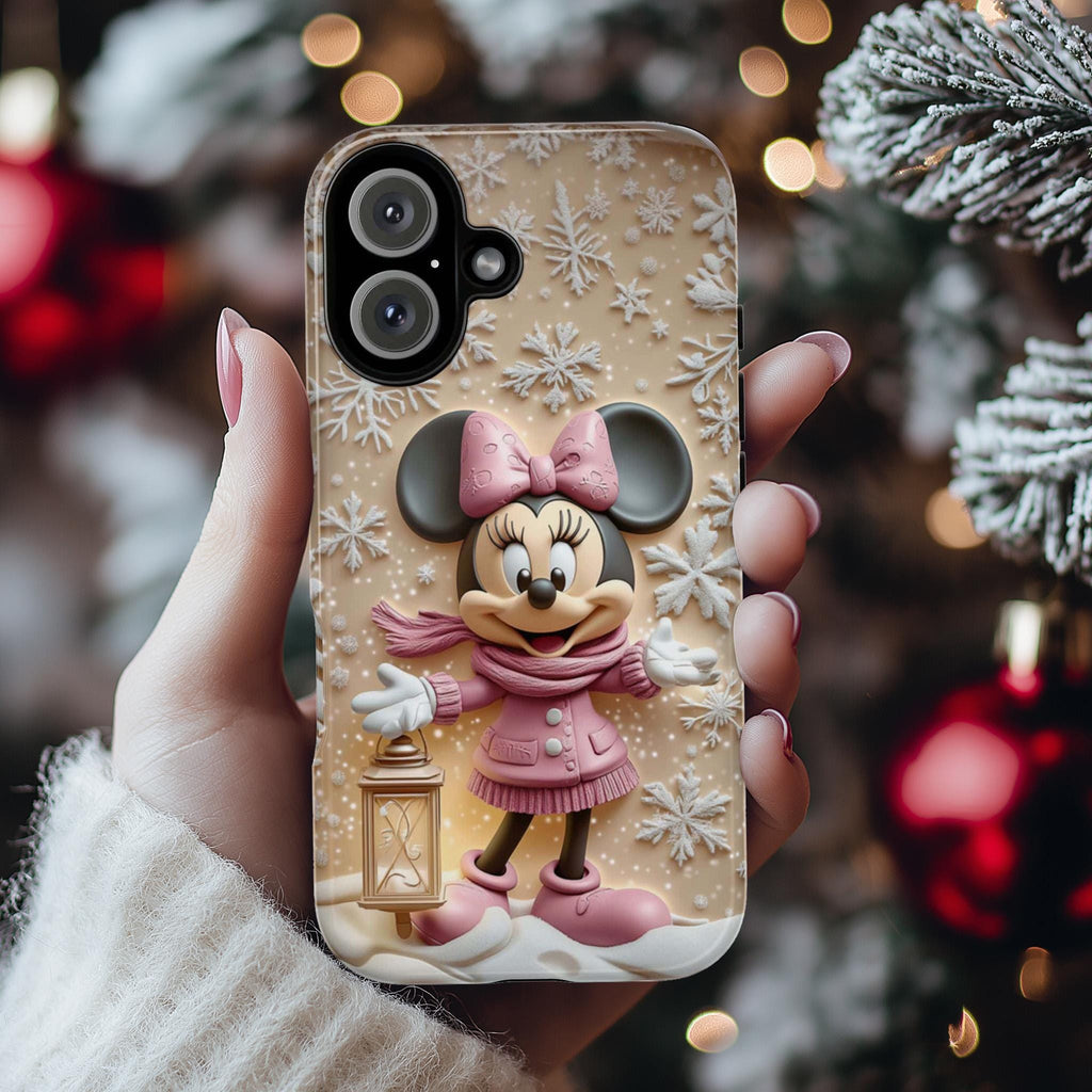 Minnie Mouse 3D effect Phone Case, Cartoon Xmas 3D Design, Minnie Mouse Christmas Phone Case for iPhone 16 15 14 Magsafe, Samsung S25, 442.8