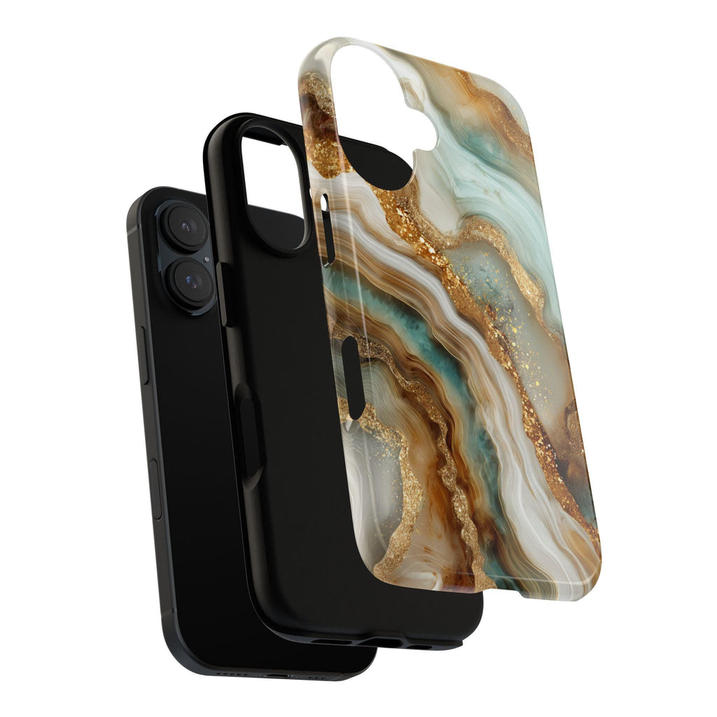 3D Marble Agate Phone Case, Luxury Gold & Mint Stone Cover, Stylish Gemstone Design for iPhone 17 16 15 Tough or Magsafe, Samsung, 479.10