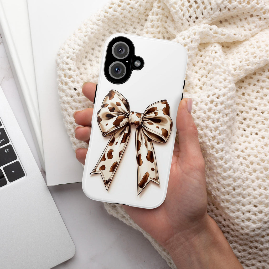 Coquette Cow Bow Phone Case, Cute Country Bow Phone Case, Wester Cowgirl Bow Case for iPhone 16 15 14 13 Magsafe, Samsung S24, 458.1