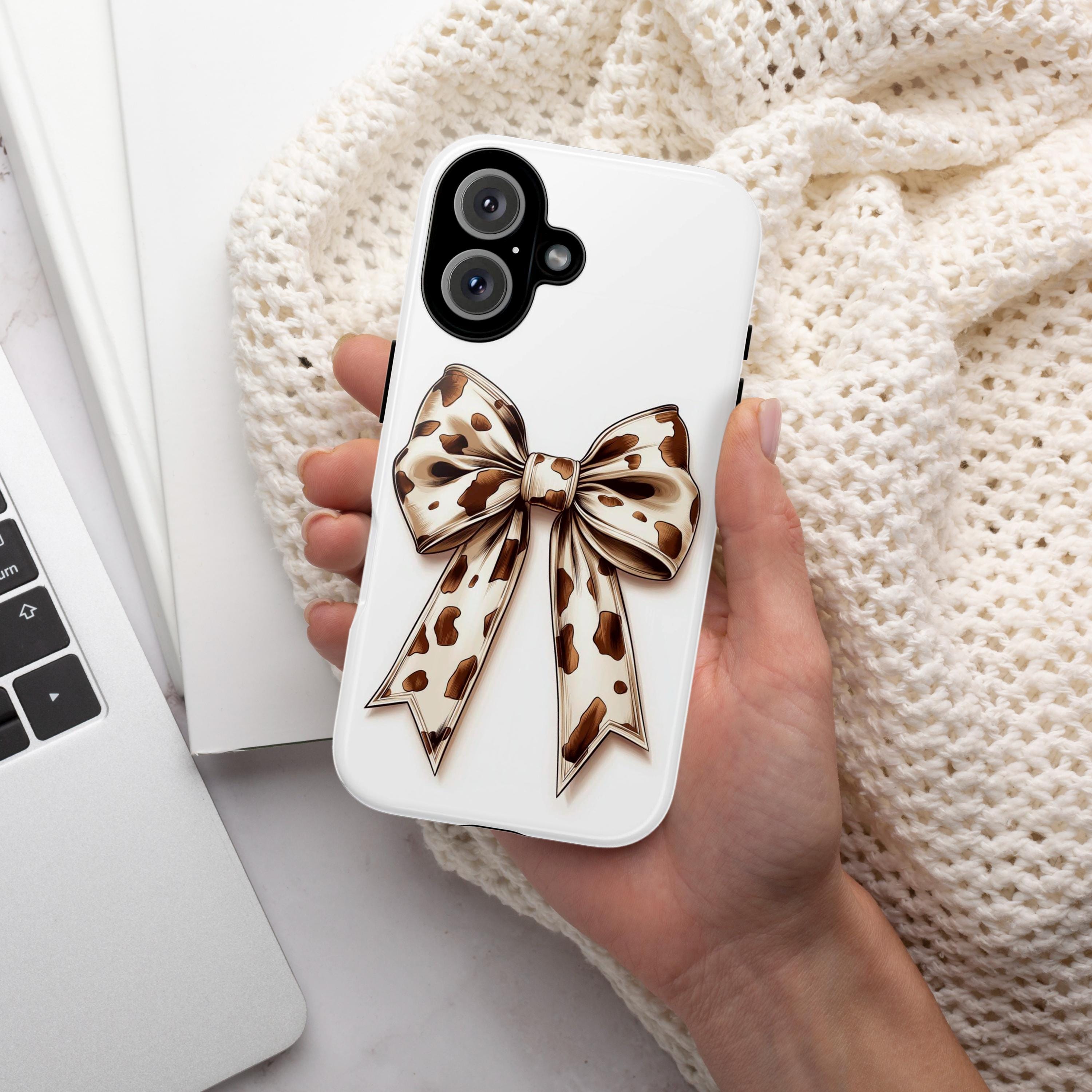 Coquette Cow Bow Phone Case, Cute Country Bow Phone Case, Wester Cowgirl Bow Case for iPhone 16 15 14 13 Magsafe, Samsung S24, 458.1