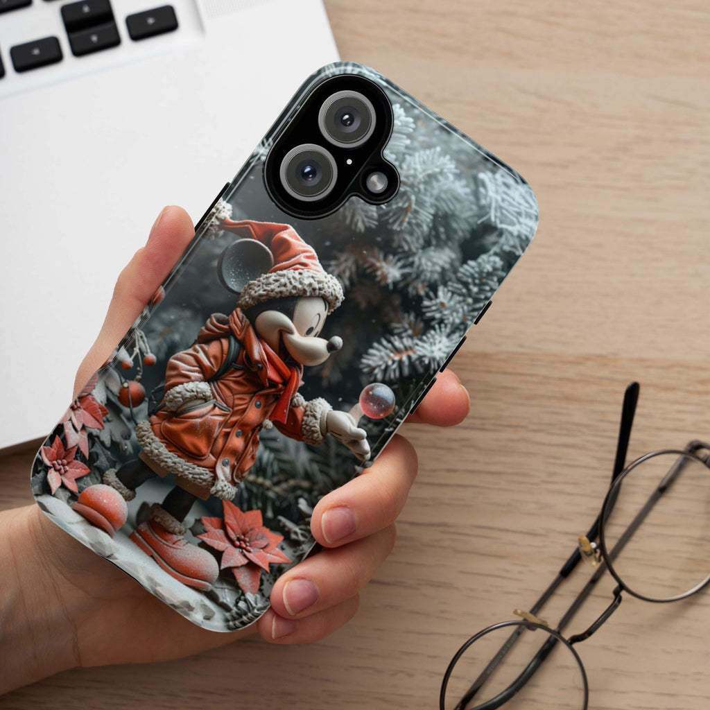 Xmas Mickey Mouse 3D Phone Case, Cartoon Santa Case, Disney Christmas Snowy Forest Case for iPhone 16 15 Magsafe, Samsung S24, 442.26