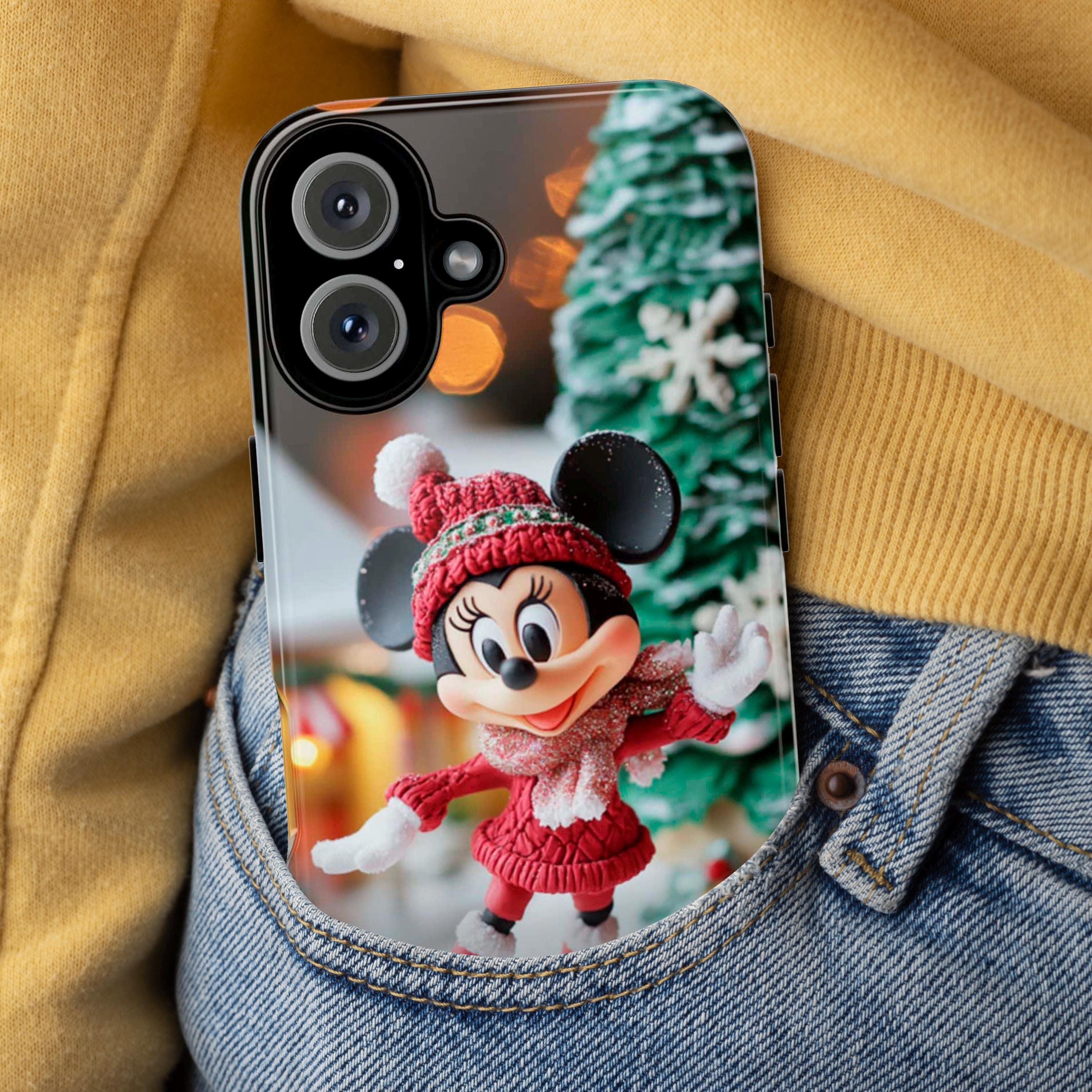 Christmas Minnie Mouse 3D effect Phone Case, Cartoon Xmas 3D Design, Disney Christmas Phone Case for iPhone 16 15 14, Samsung S24, 442.13