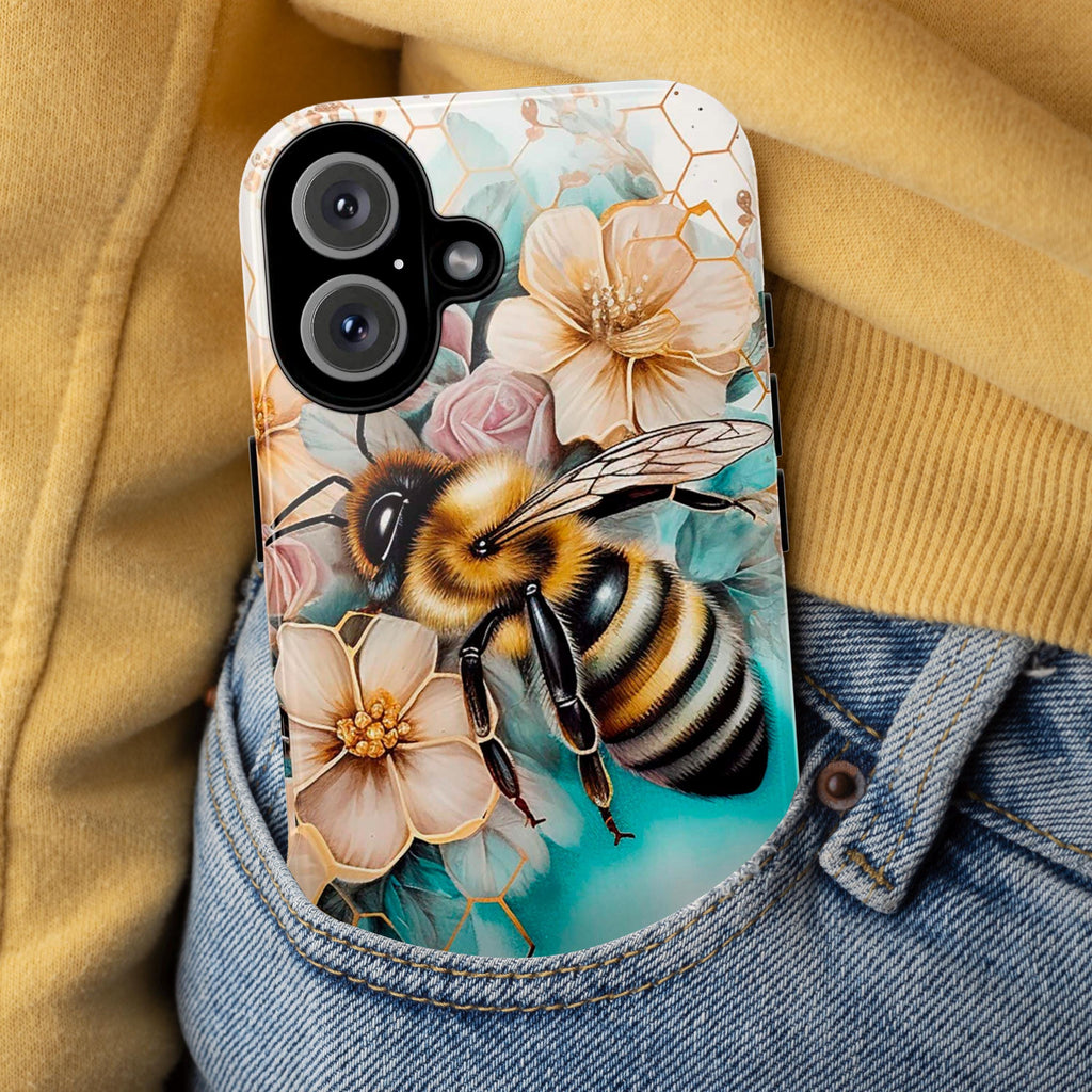 Bumble Bee Lover Phone Case, Honeycomb Bees Phone Cover, Honey Bee Case for iPhone 16 15 14 13 Magsafe Pro Max Plus/Samsung S25, 102.3