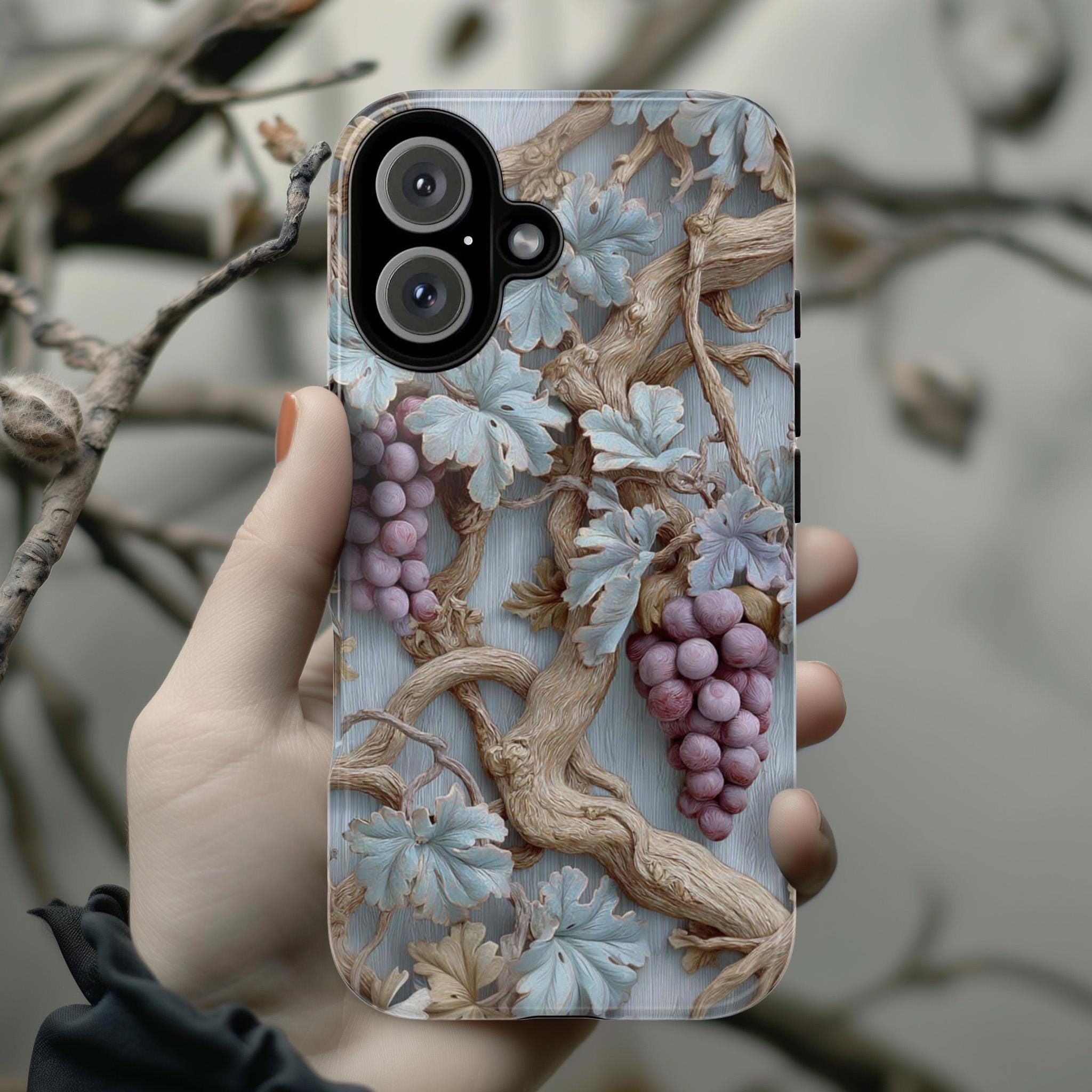 Rustic 3D Grapevine Phone Case & Vineyard Vine Design, Tuscany-Inspired Aesthetic Cover iPhone 16 15 14 Tough or Magsafe, Samsung, 476.16