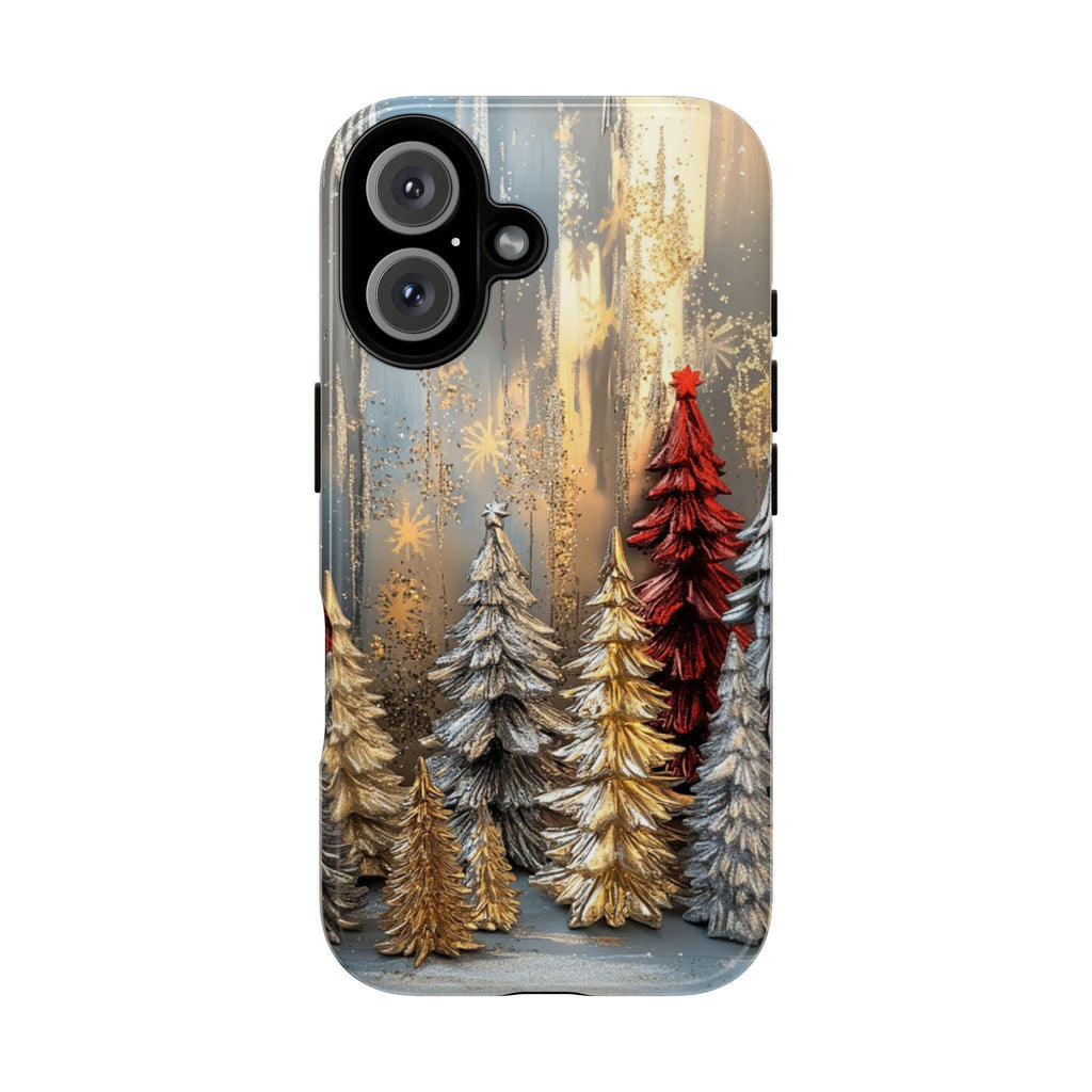 Cozy Christmas 3D Glitter effect Phone Case, Gold Silver Xmas Pine Tree MagSafe for iPhone 16 15 14 13 Pro Max Plus, Samsung S25, 437.1