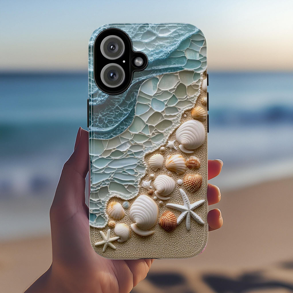 Ocean Seashell Wave Phone Case, Coastal Beach Aesthetic Design for iPhone 16, 15, 14, 13 Magsafe, Samsung Galaxy S25, Pixel 9, 455.10