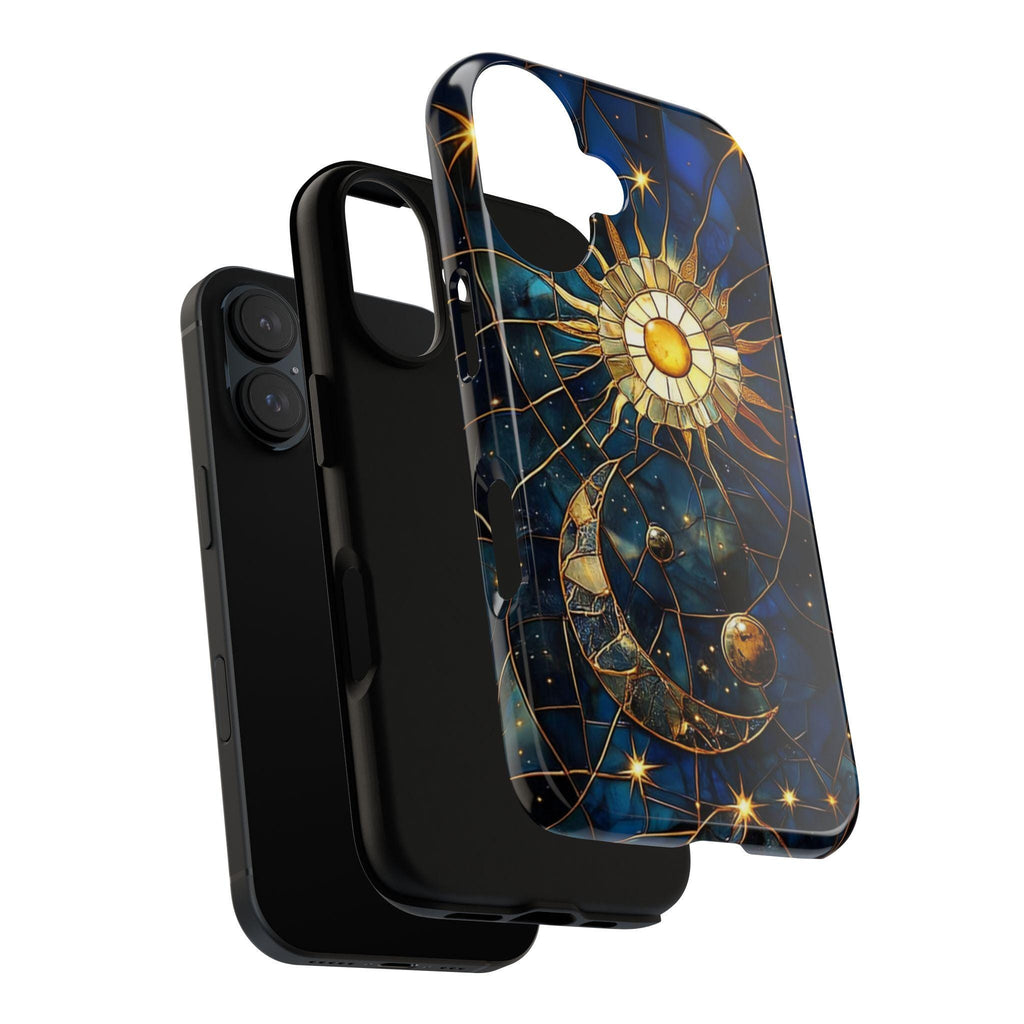 Celestial Stained Glass Print Moon and Stars Phone Case, Mystic Starry Night Cover for iPhone 16, 15, 14, 13 Magsafe & Samsung, Pixel, 432.5