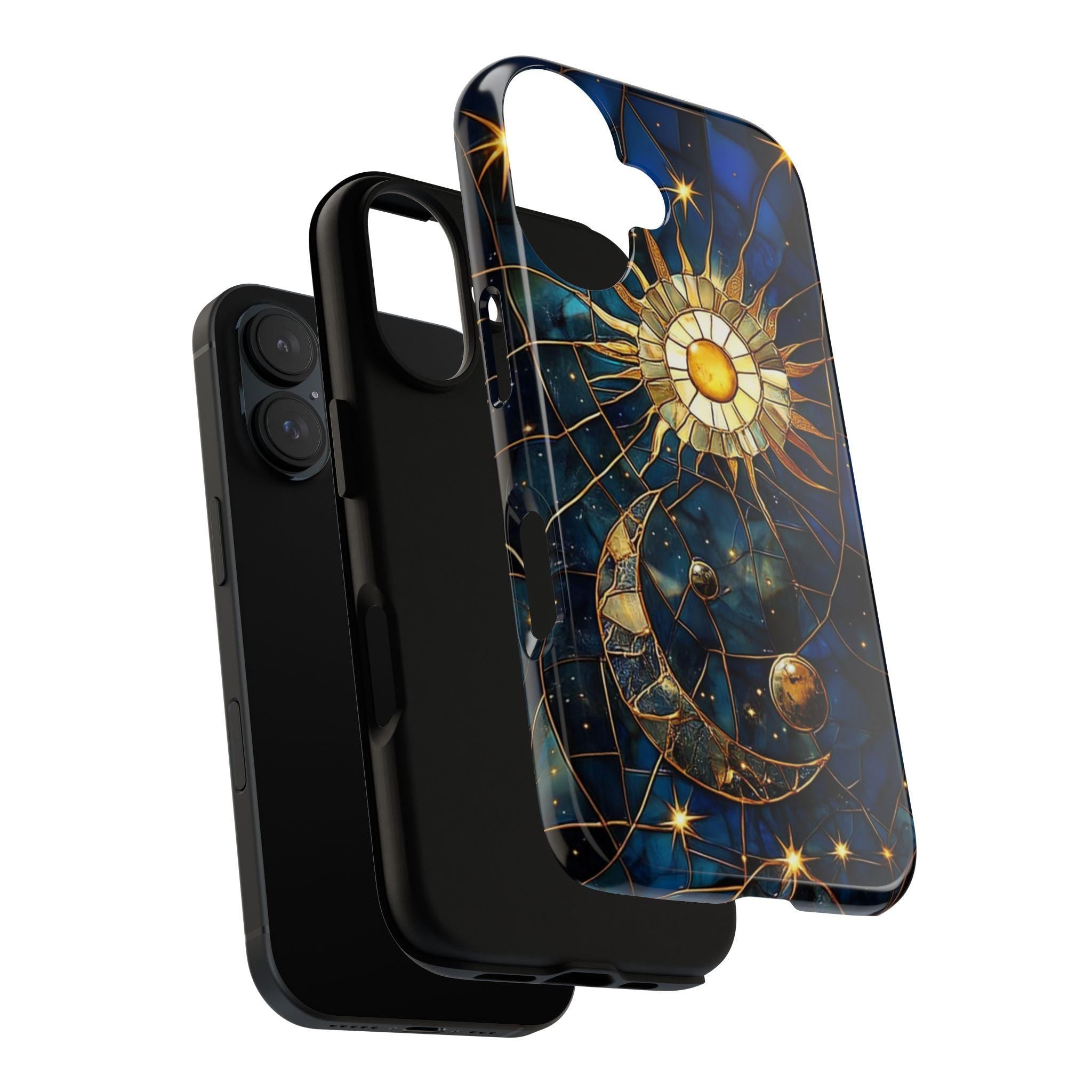 Celestial Stained Glass Print Moon and Stars Phone Case, Mystic Starry Night Cover for iPhone 16, 15, 14, 13 Magsafe & Samsung, Pixel, 432.5